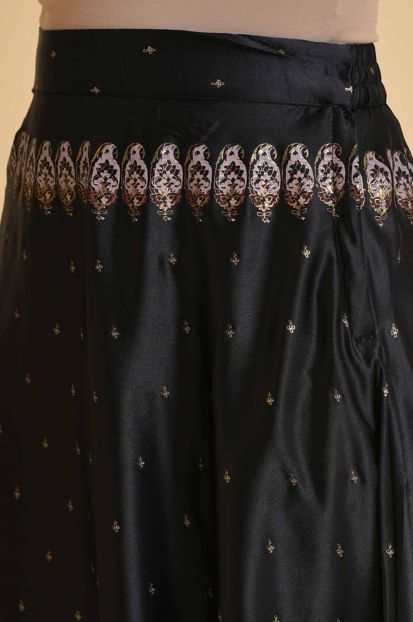 Black Satin Embellished Top With Skirt And Dupatta - wforwoman