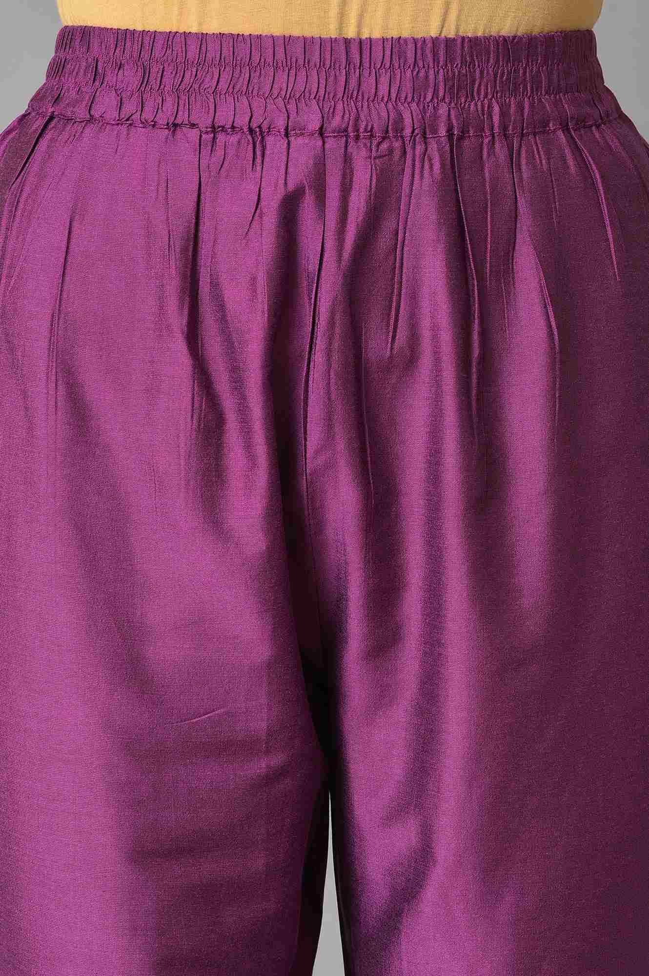 Pink Jacquard Jacket, Purple kurta & Pant Suit Set - wforwoman