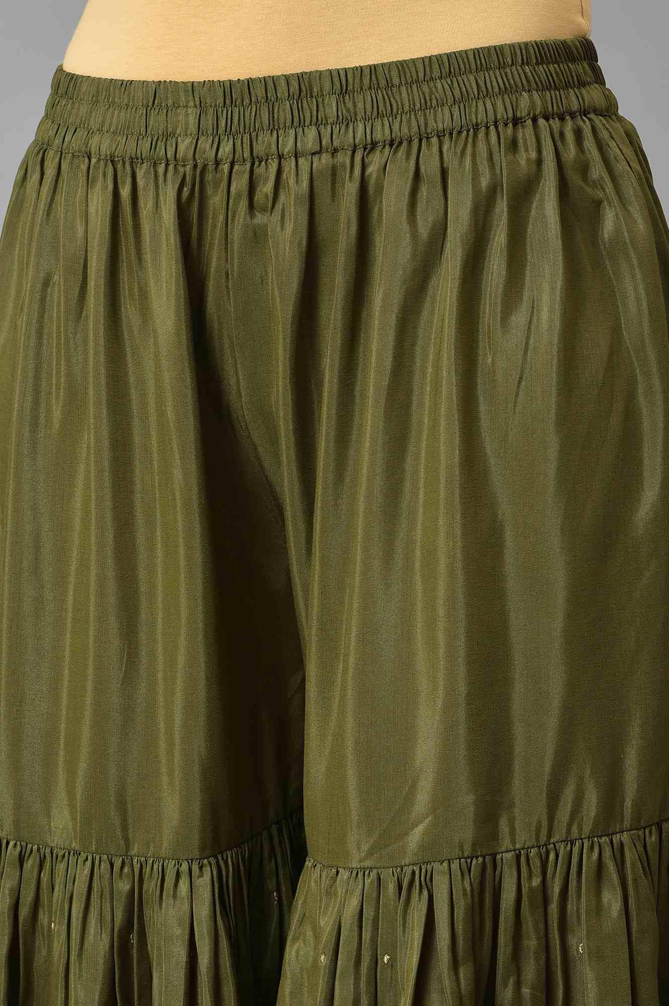 Royal Blue Embroidered kurta With Olive Green Sharara And Dupatta - wforwoman