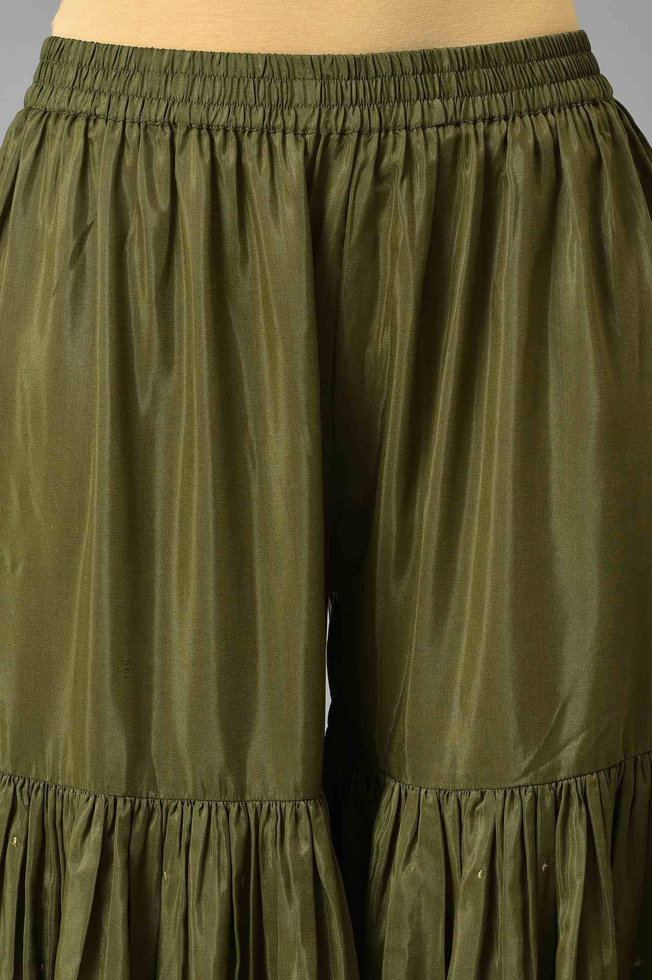 Royal Blue Embroidered kurta With Olive Green Sharara And Dupatta - wforwoman