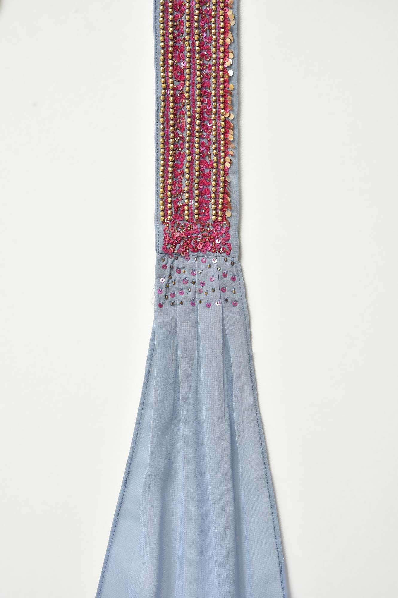 Light Blue Anarkali kurta With Pants And Predrape - wforwoman