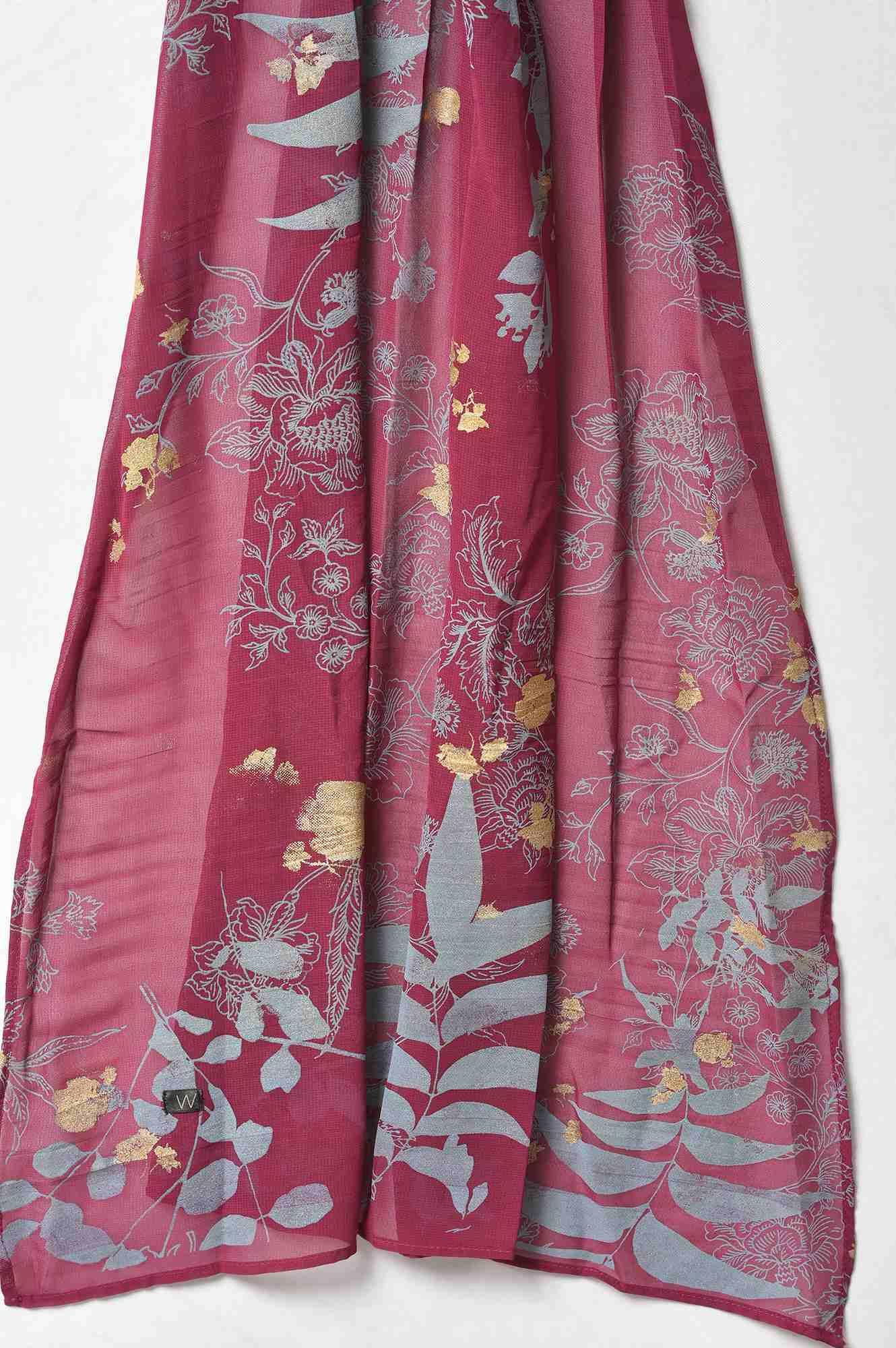 Purple French Crepe Long Dress With Dupatta - wforwoman