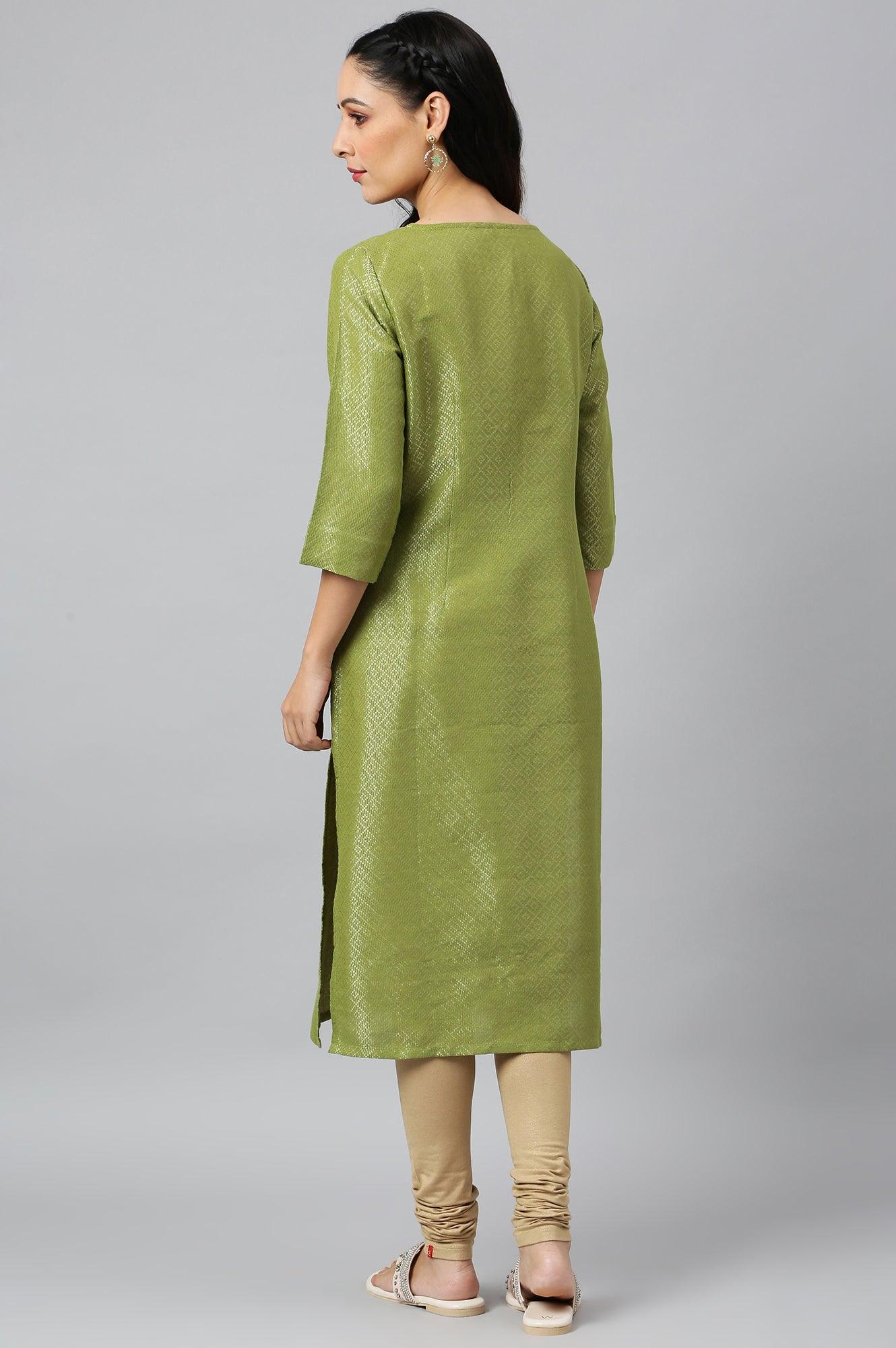 Green Geometric Print Dobby kurta - wforwoman
