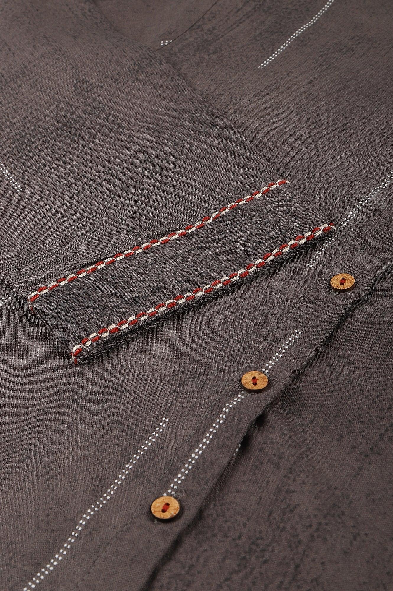 Charcoal Grey Button Down Pleated kurta - wforwoman