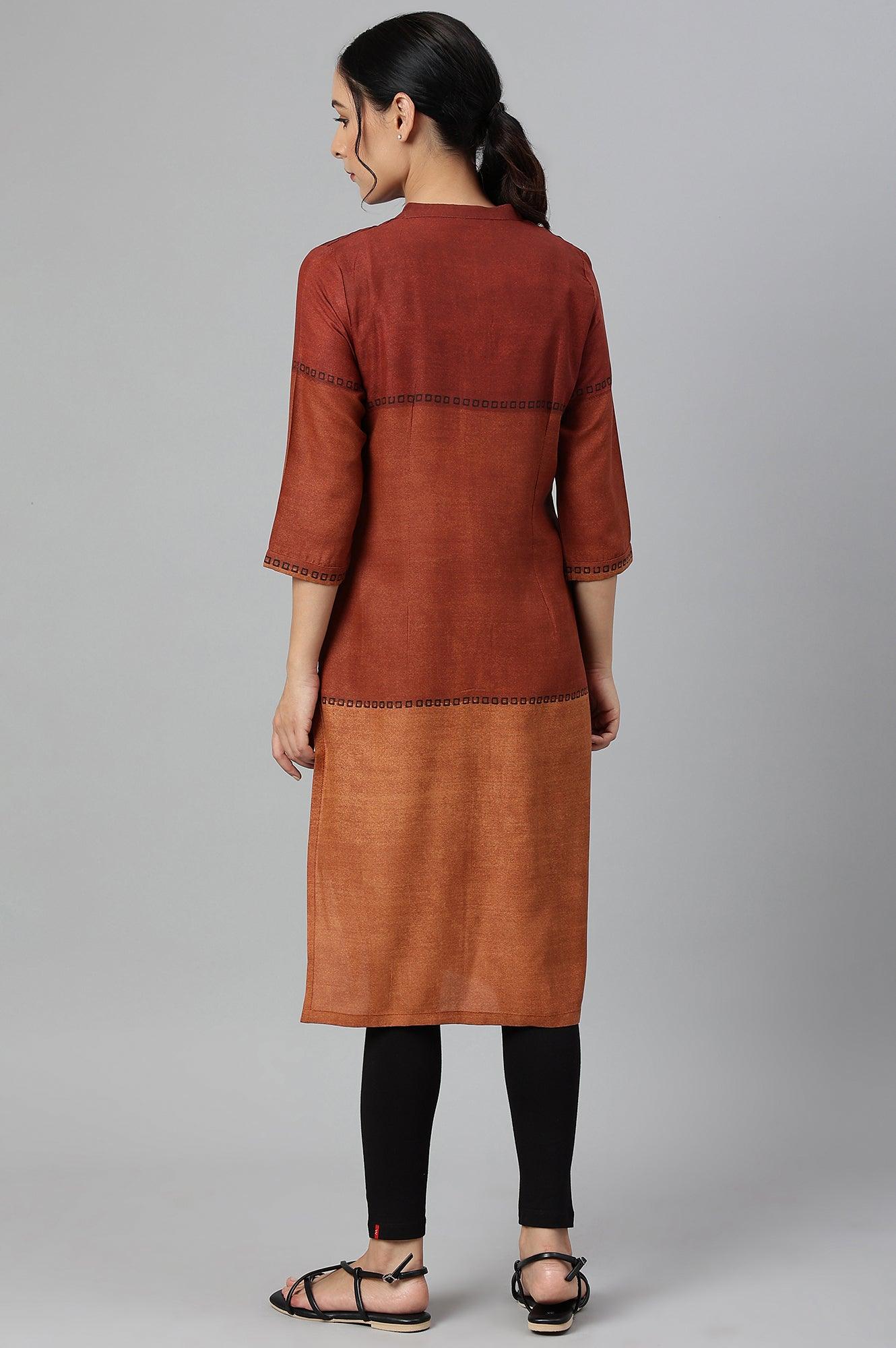 Red Pintuck Colour Block kurta - wforwoman