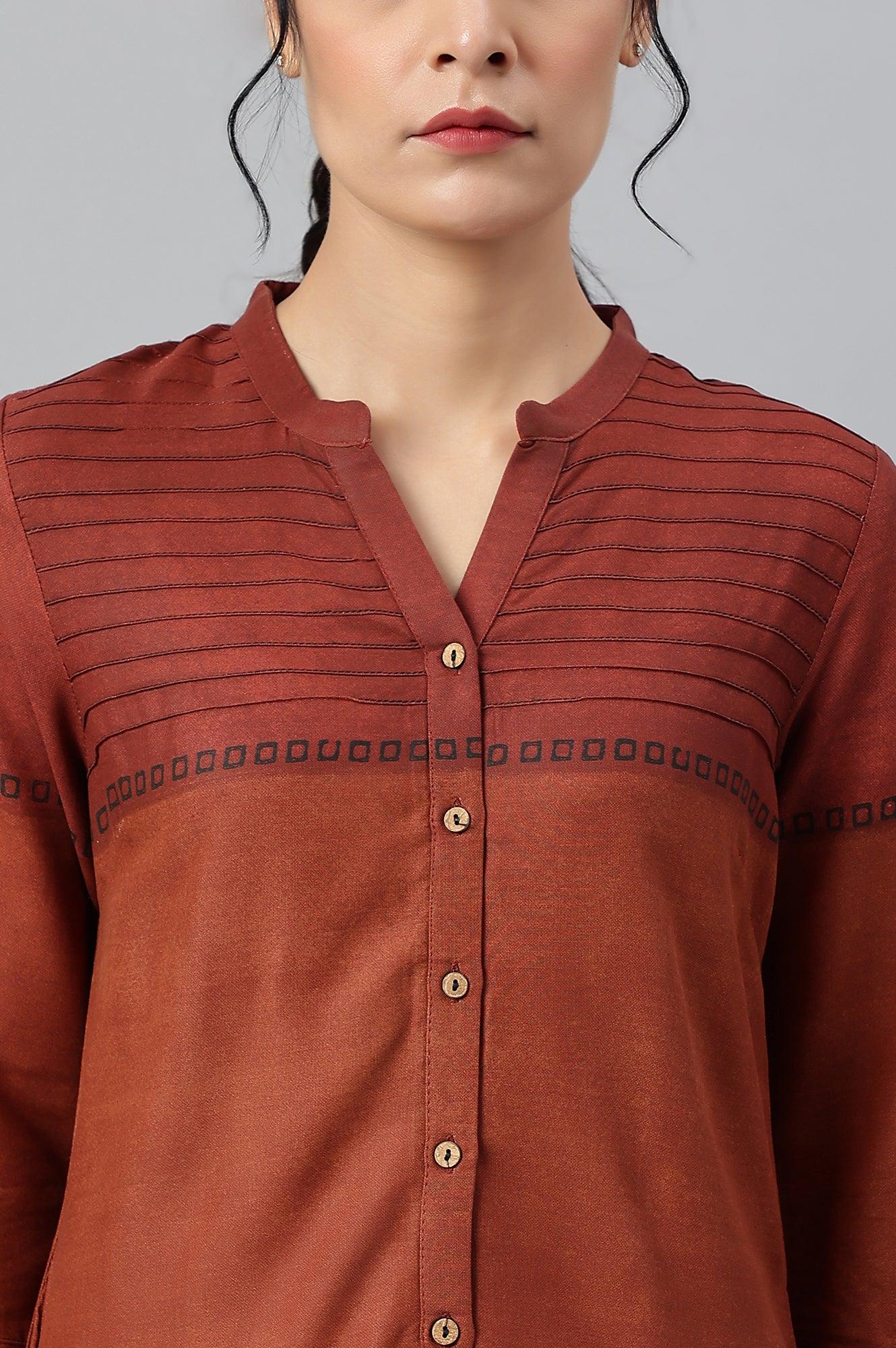 Red Pintuck Colour Block kurta - wforwoman