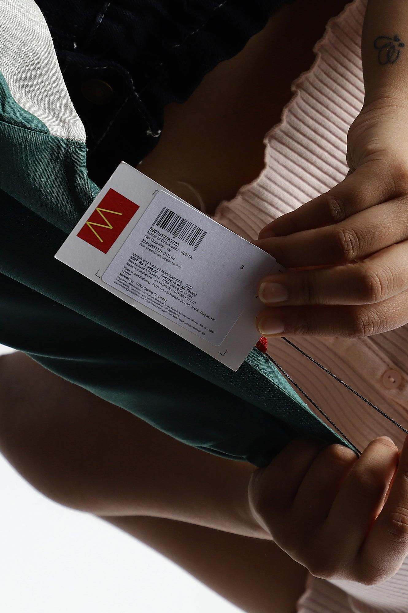 Green Solid kurta With Ecru And Black Yoke - wforwoman