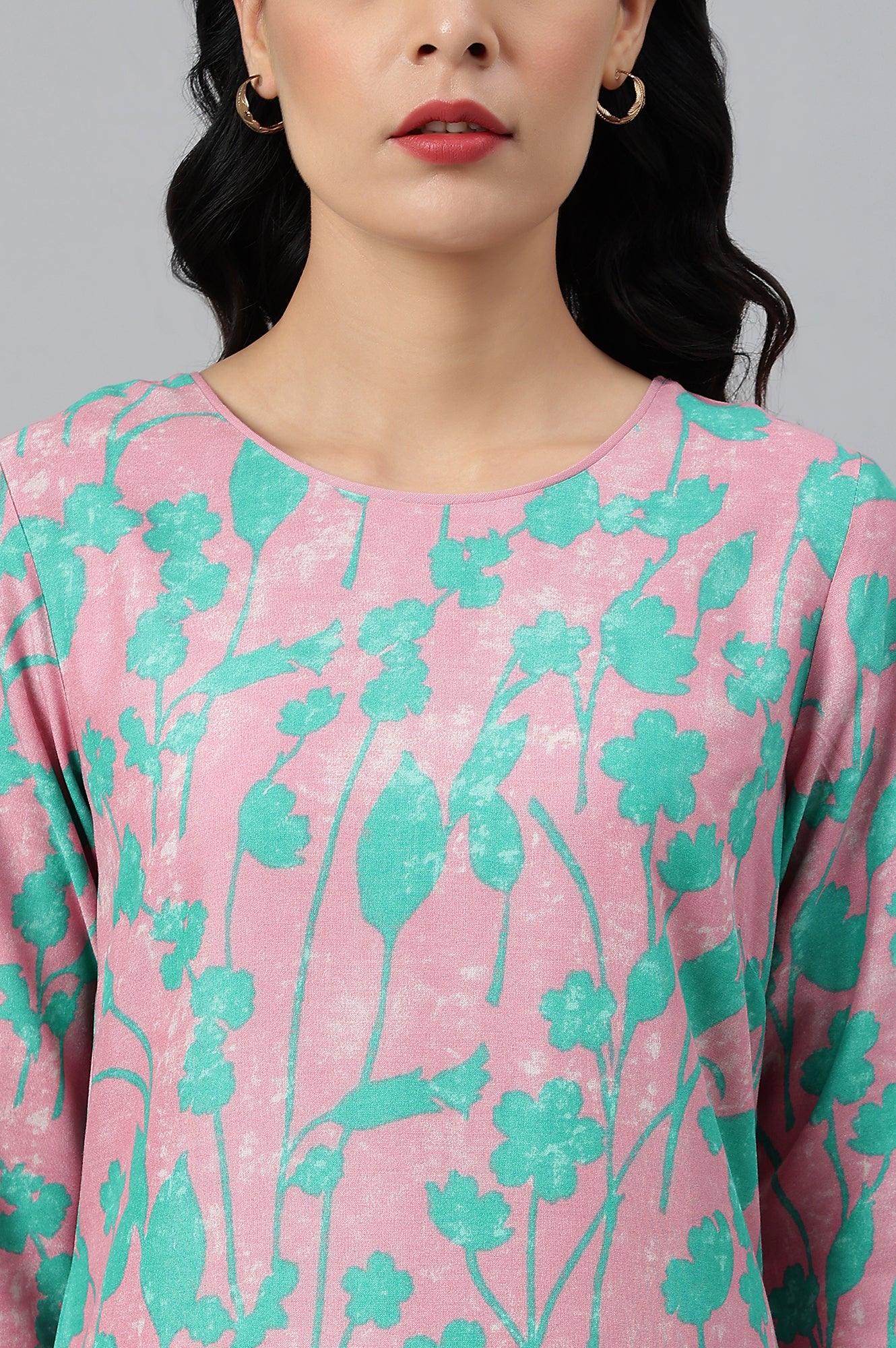 Light Purple Floral Print Straight kurta - wforwoman