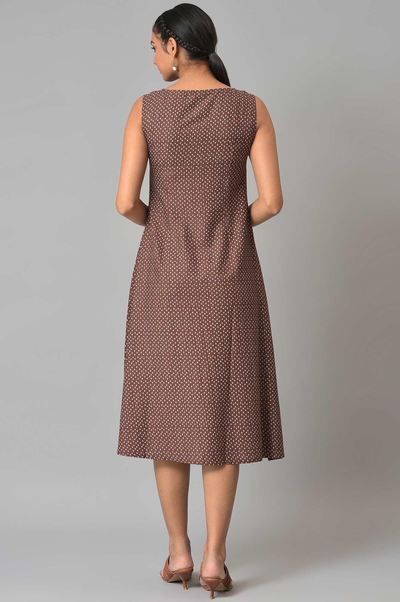 Ecru Crochet Jacket With A-Line Brown kurta - wforwoman