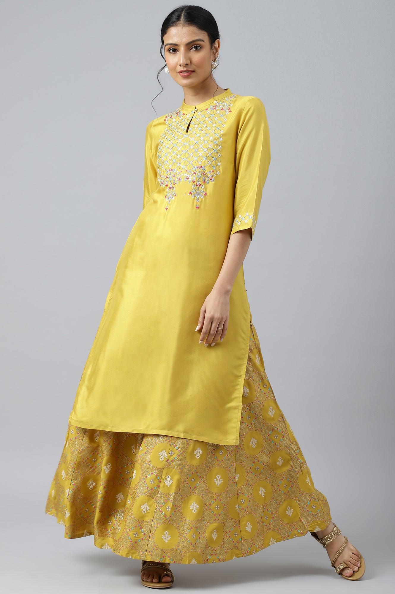 Yellow Embroidered And Sequin Work kurta - wforwoman