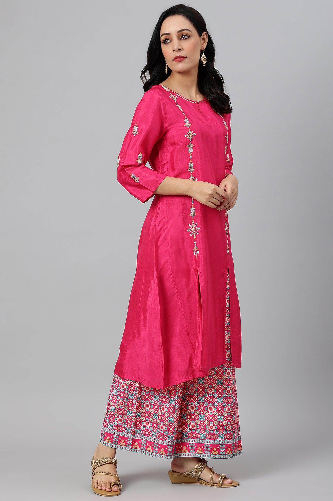 Bright Multicoloured Embroidered kurta With Front Slits - wforwoman