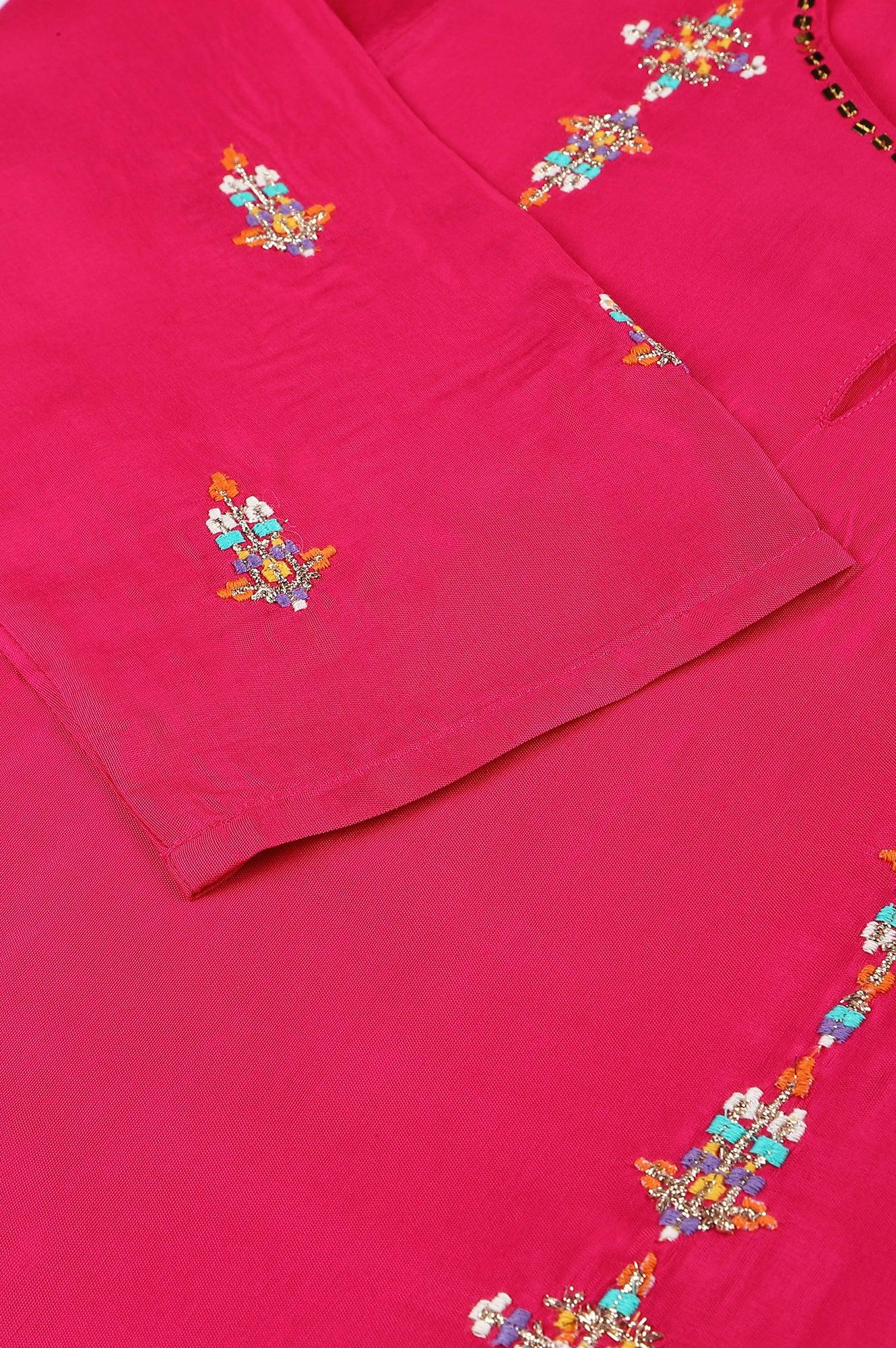 Bright Multicoloured Embroidered kurta With Front Slits - wforwoman