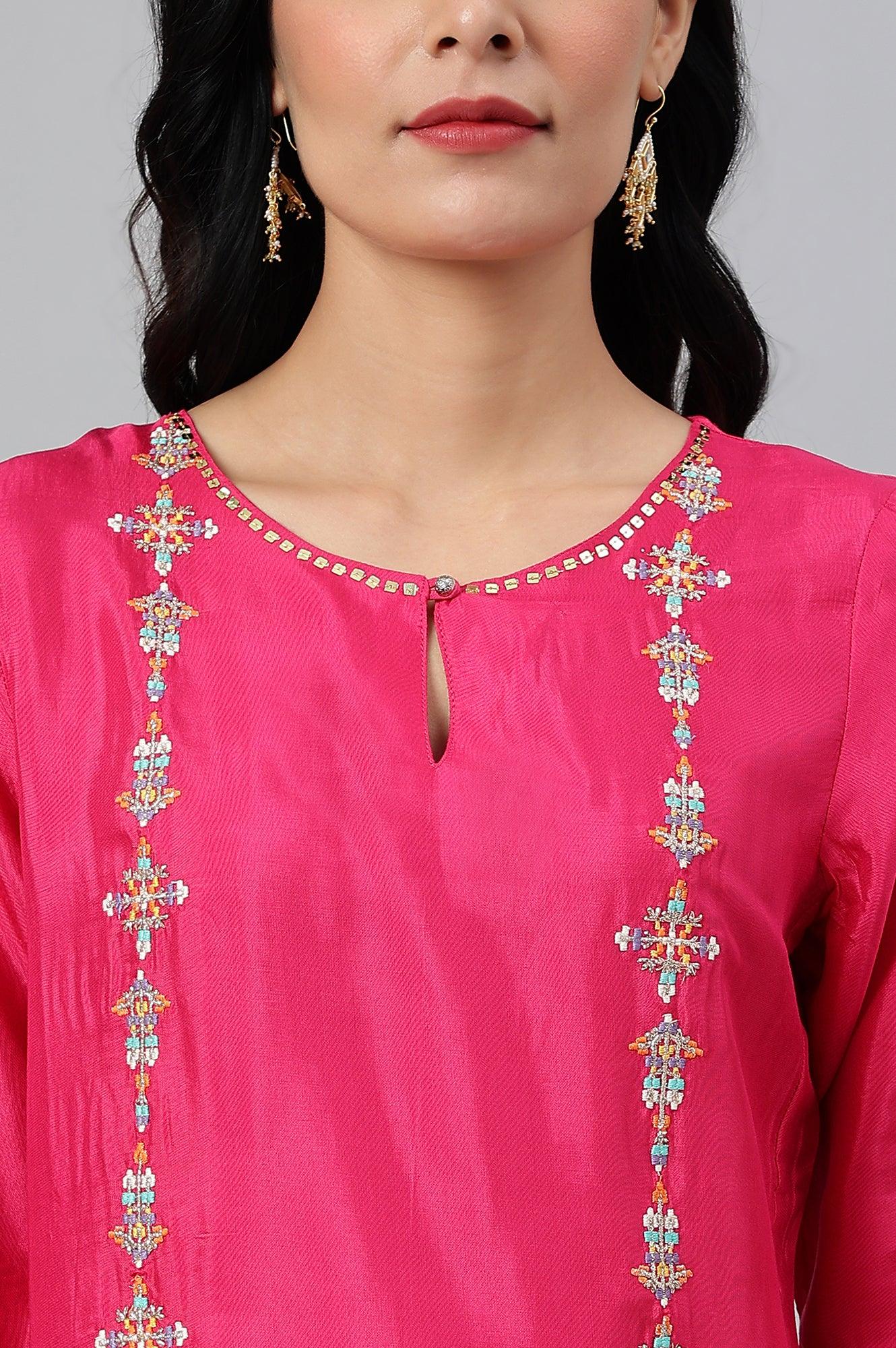Bright Multicoloured Embroidered kurta With Front Slits - wforwoman