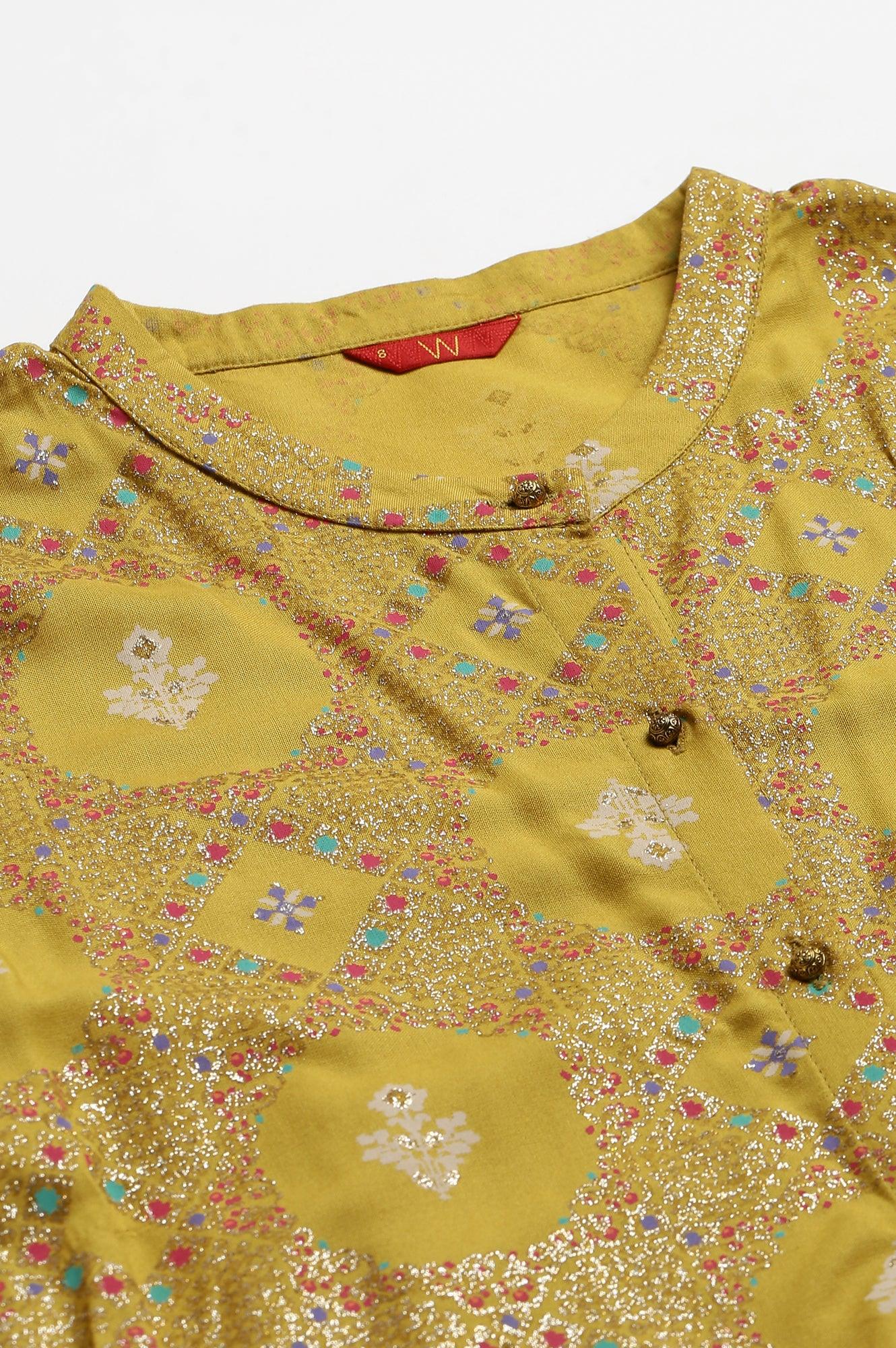 Yellow Button Down A-Line kurta - wforwoman