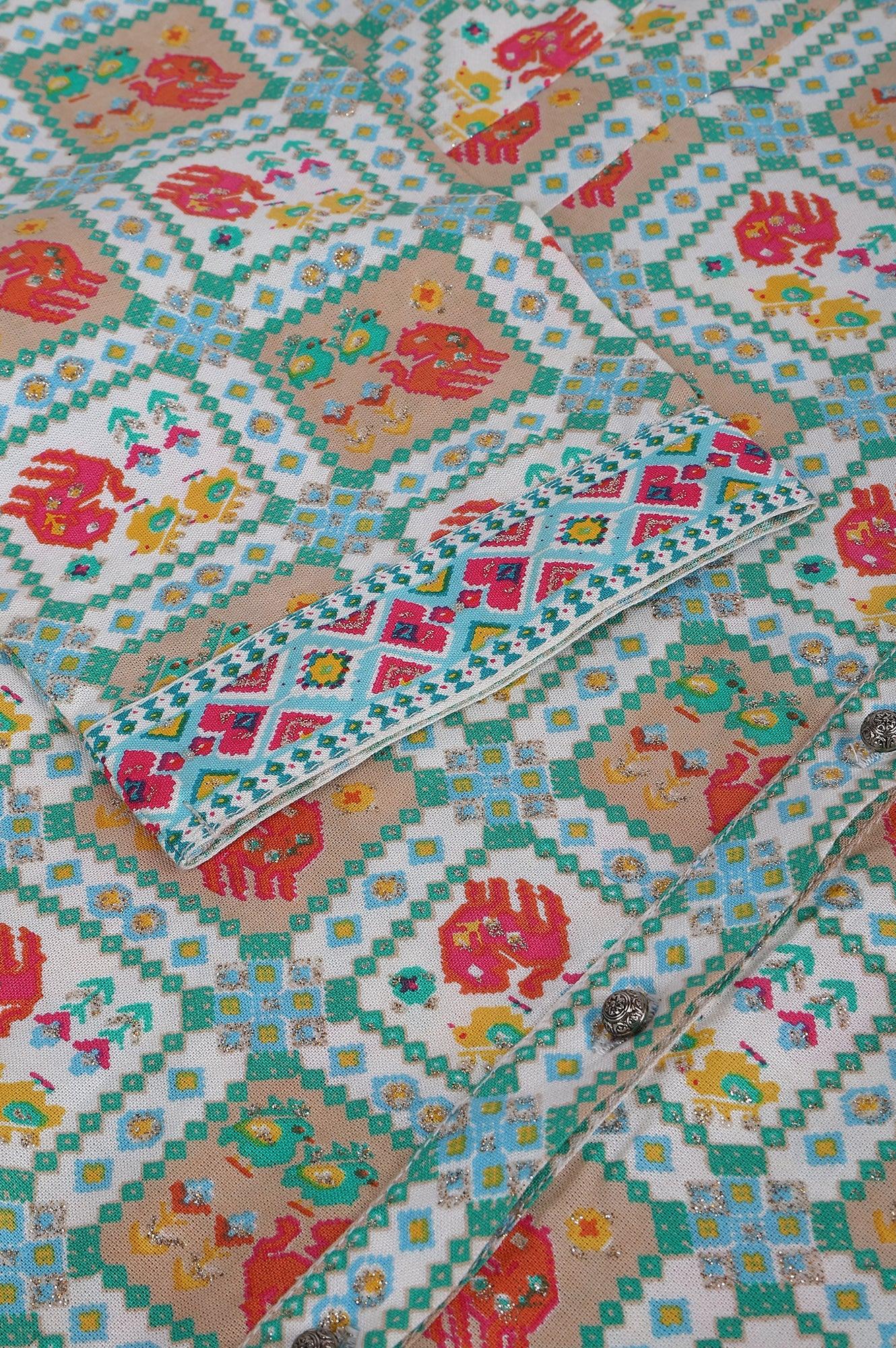 Ecru And Multicoloured Printed Flared kurta - wforwoman