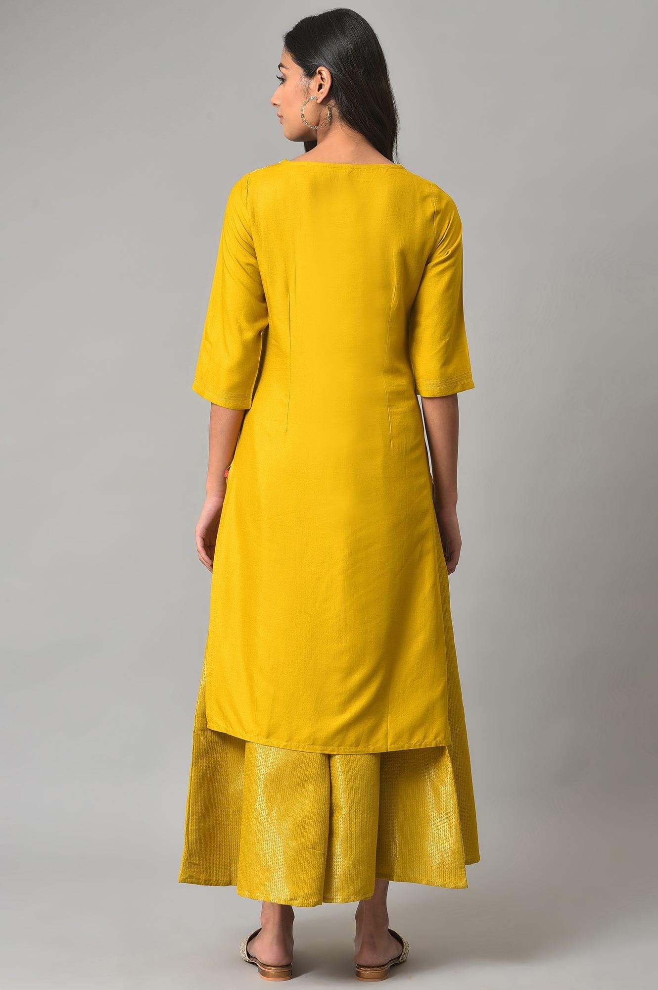 Yellow Dobby Festive kurta - wforwoman