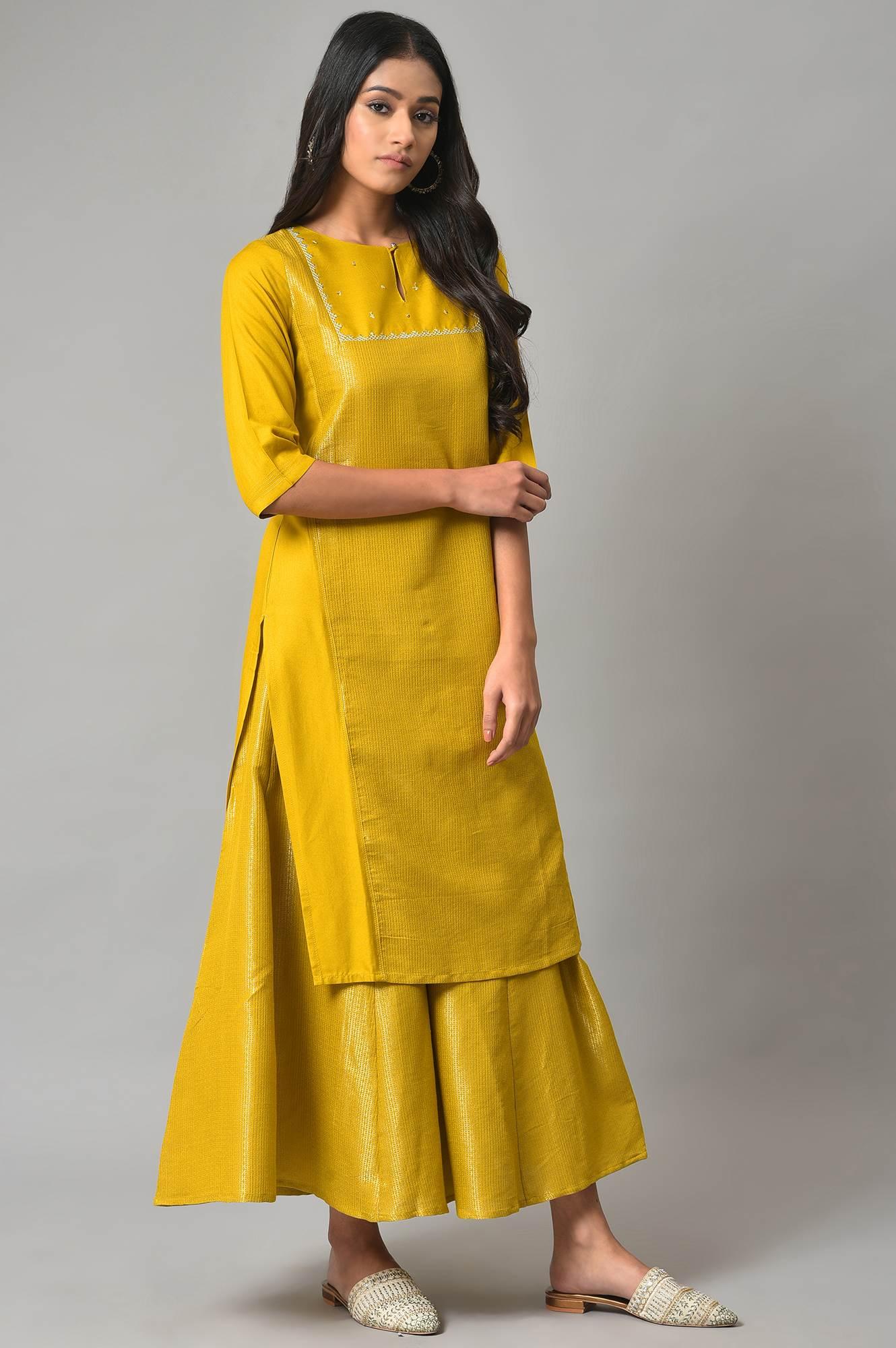 Yellow Dobby Festive kurta - wforwoman