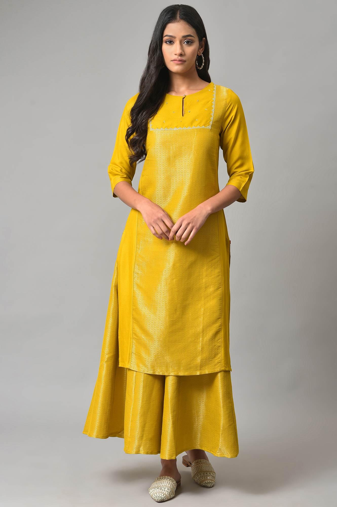 Yellow Dobby Festive kurta - wforwoman