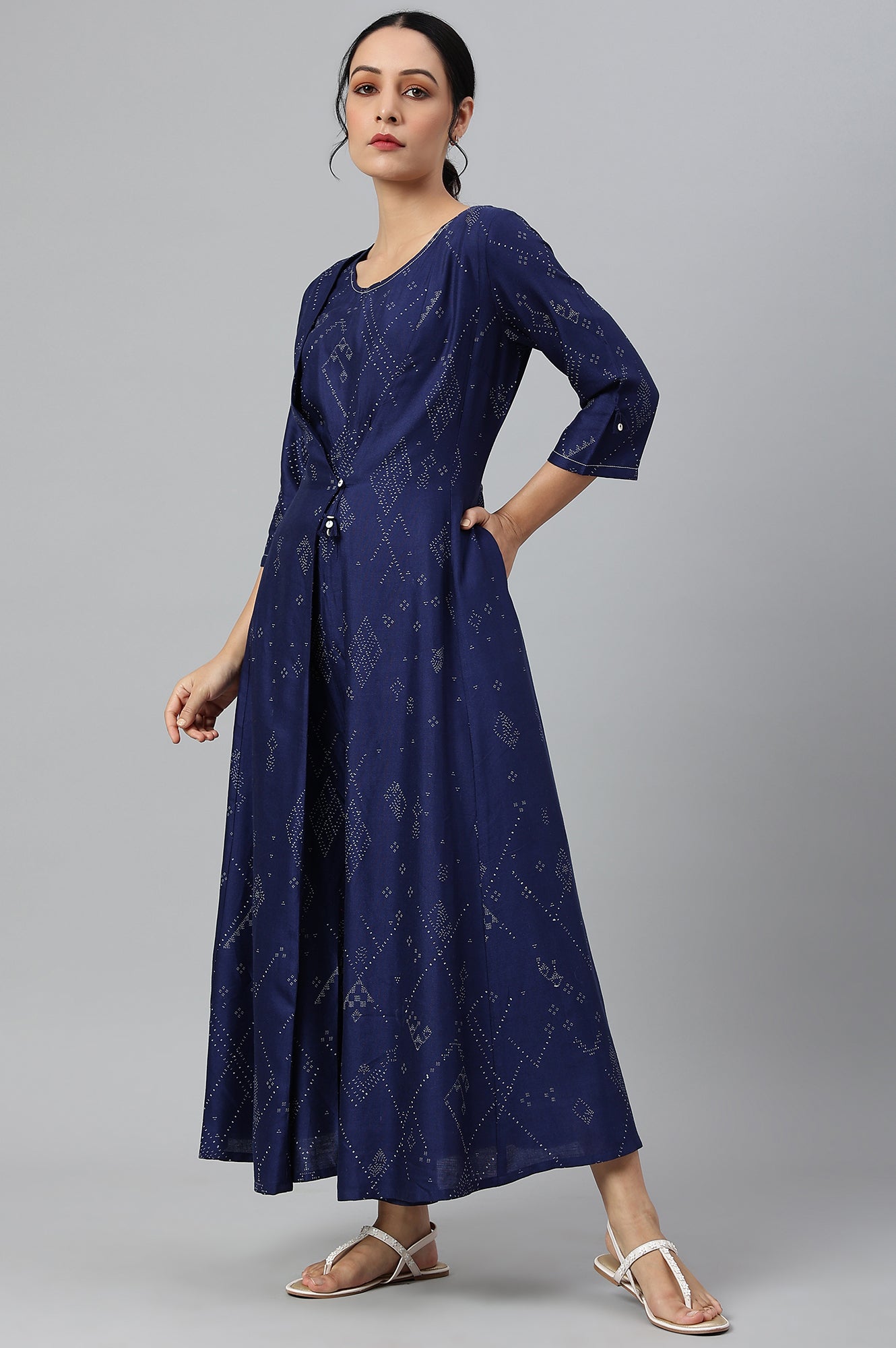 Dark Blue Mock Layer Fusion Jumpsuit With Shell