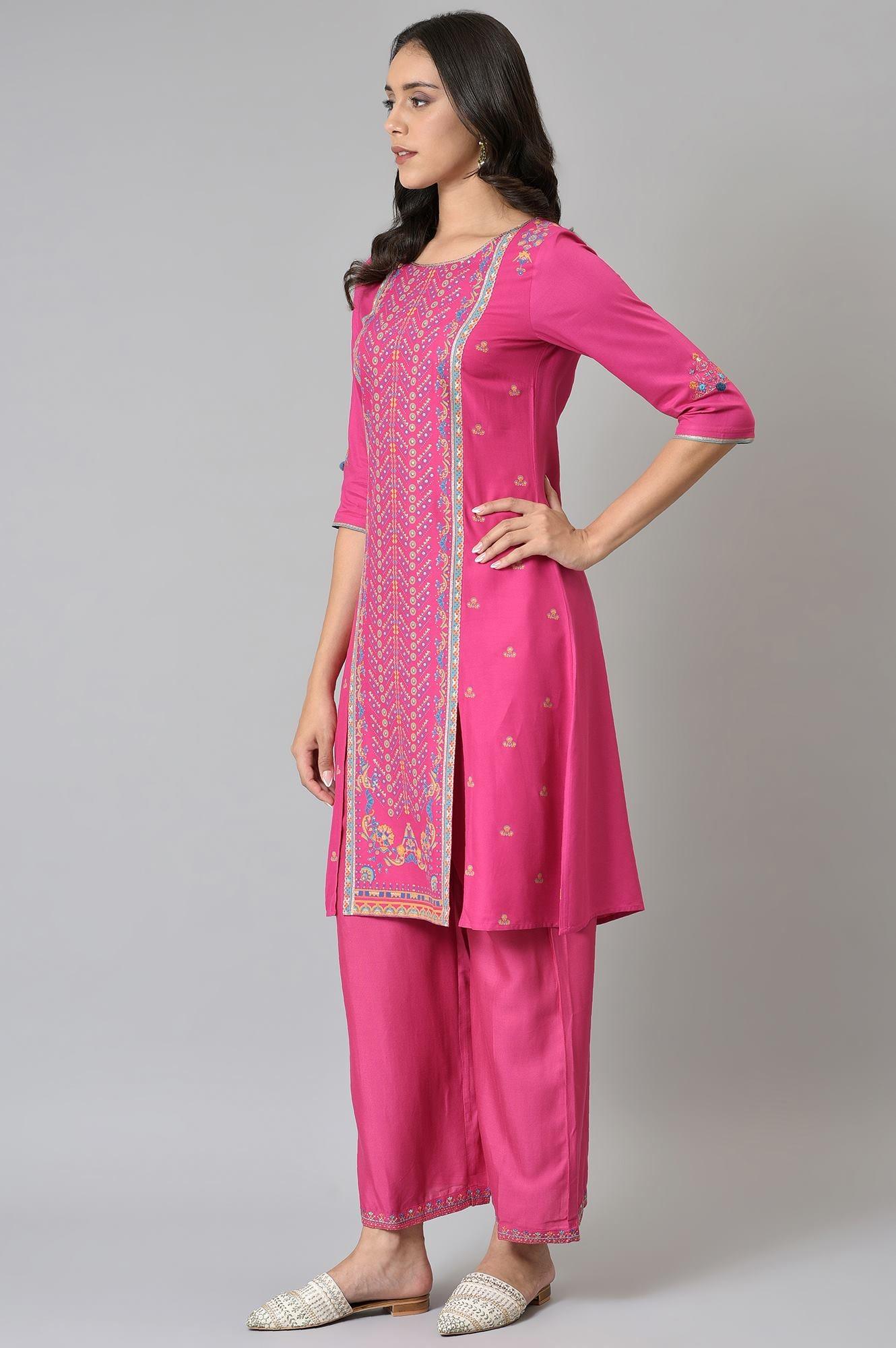 Pink Placement Printed Festive kurta - wforwoman