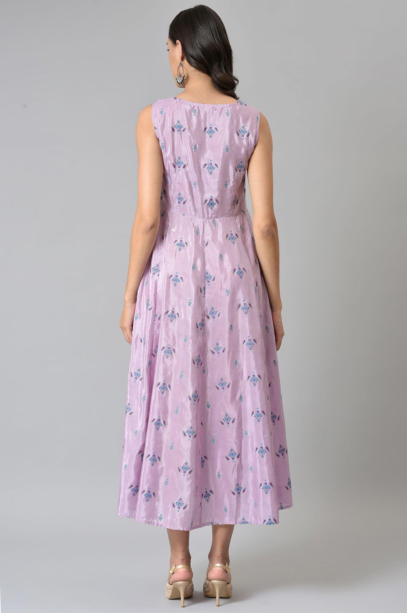 Light Purple Glitter Printed Duo Dress Set - wforwoman