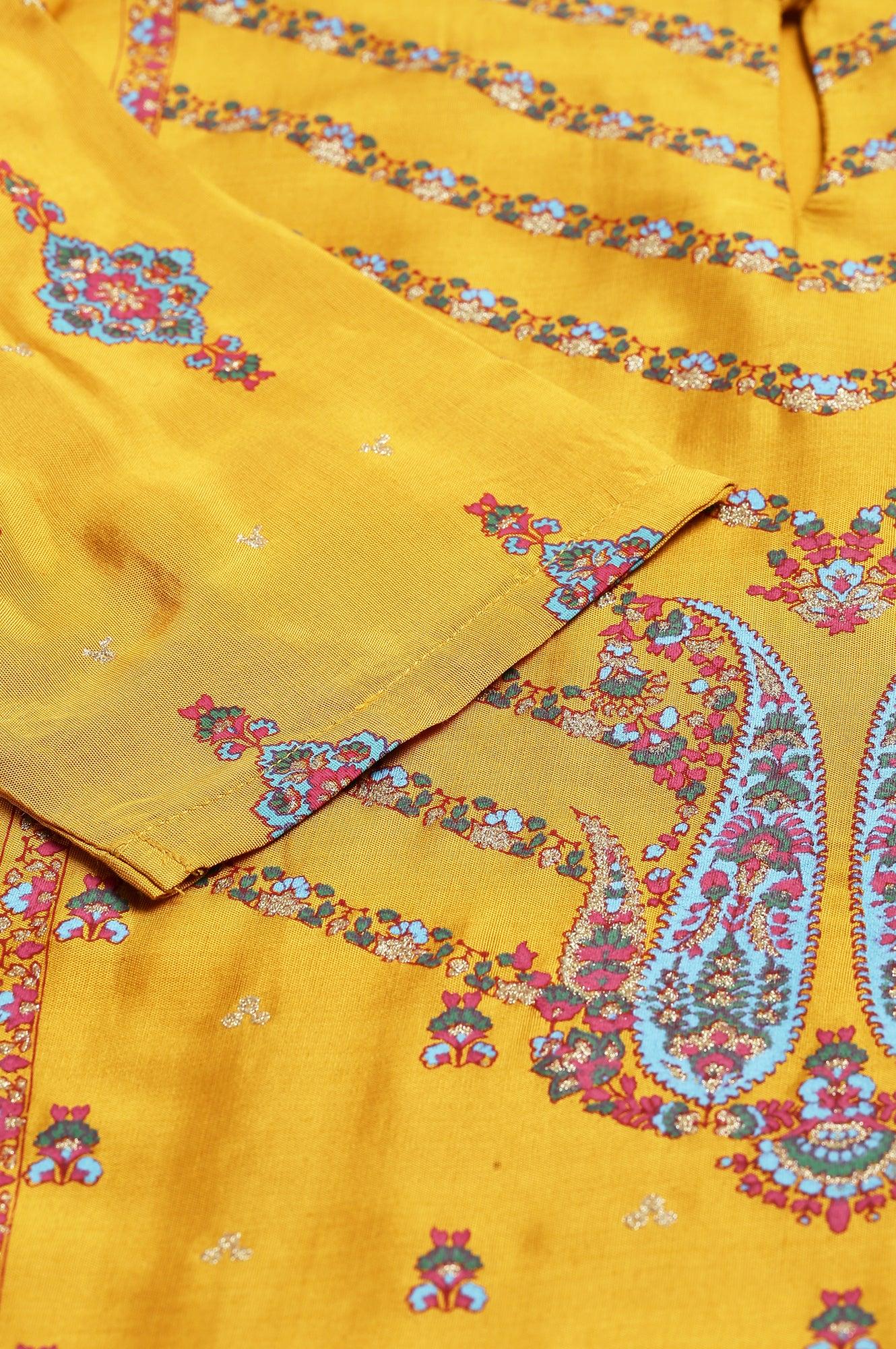 Mustard Glitter Printed Shantung kurta - wforwoman
