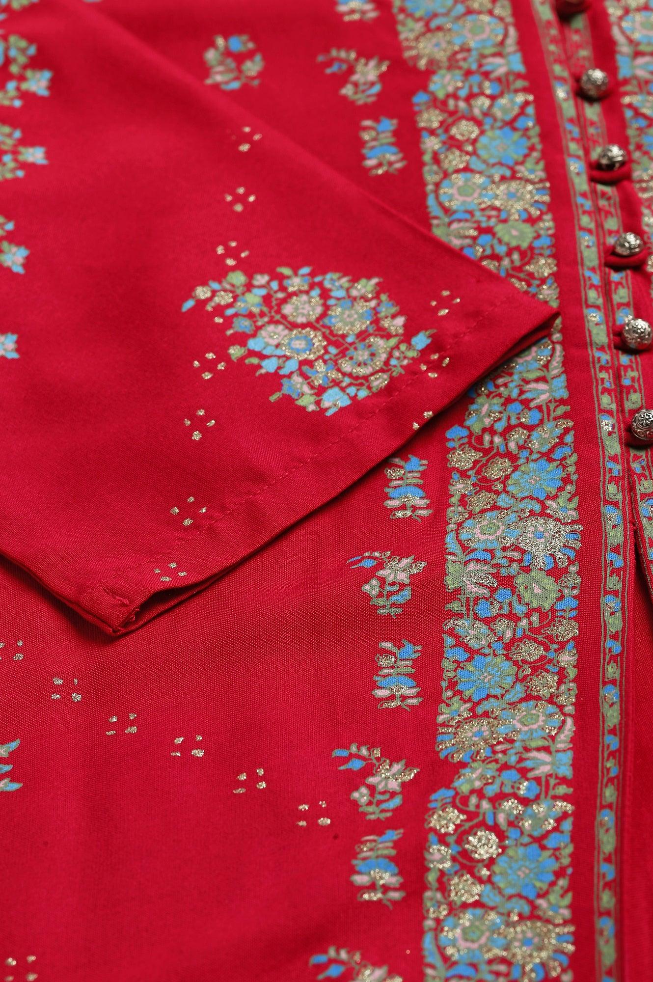 Pink Placement Print Rayon kurta - wforwoman