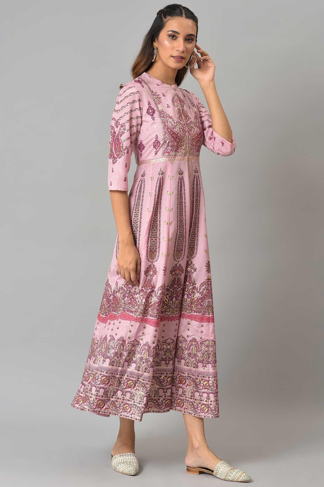 Cameo Pink Floral Printed Festive Dress - wforwoman