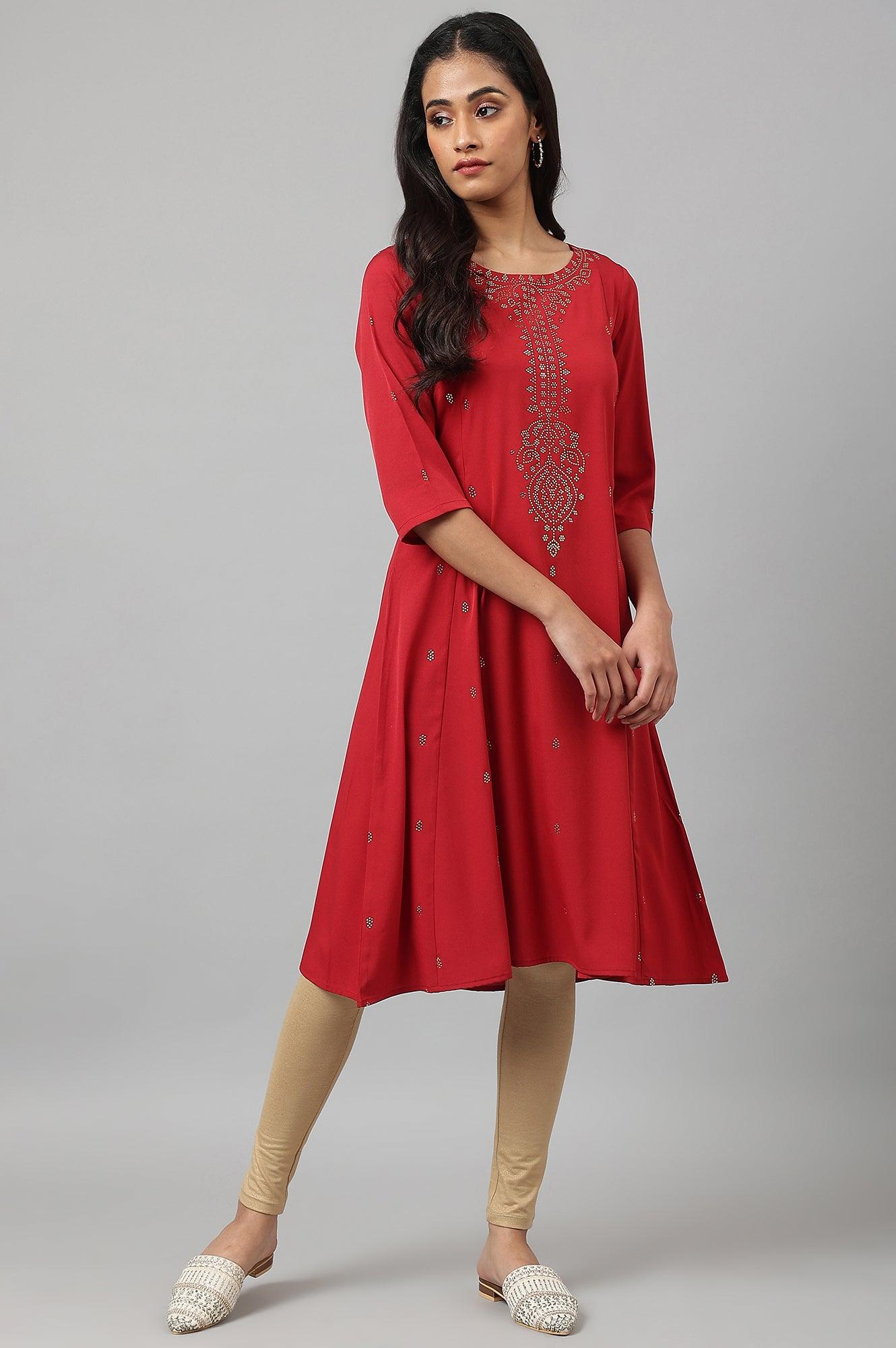 Red Mukaish Printed kurta - wforwoman