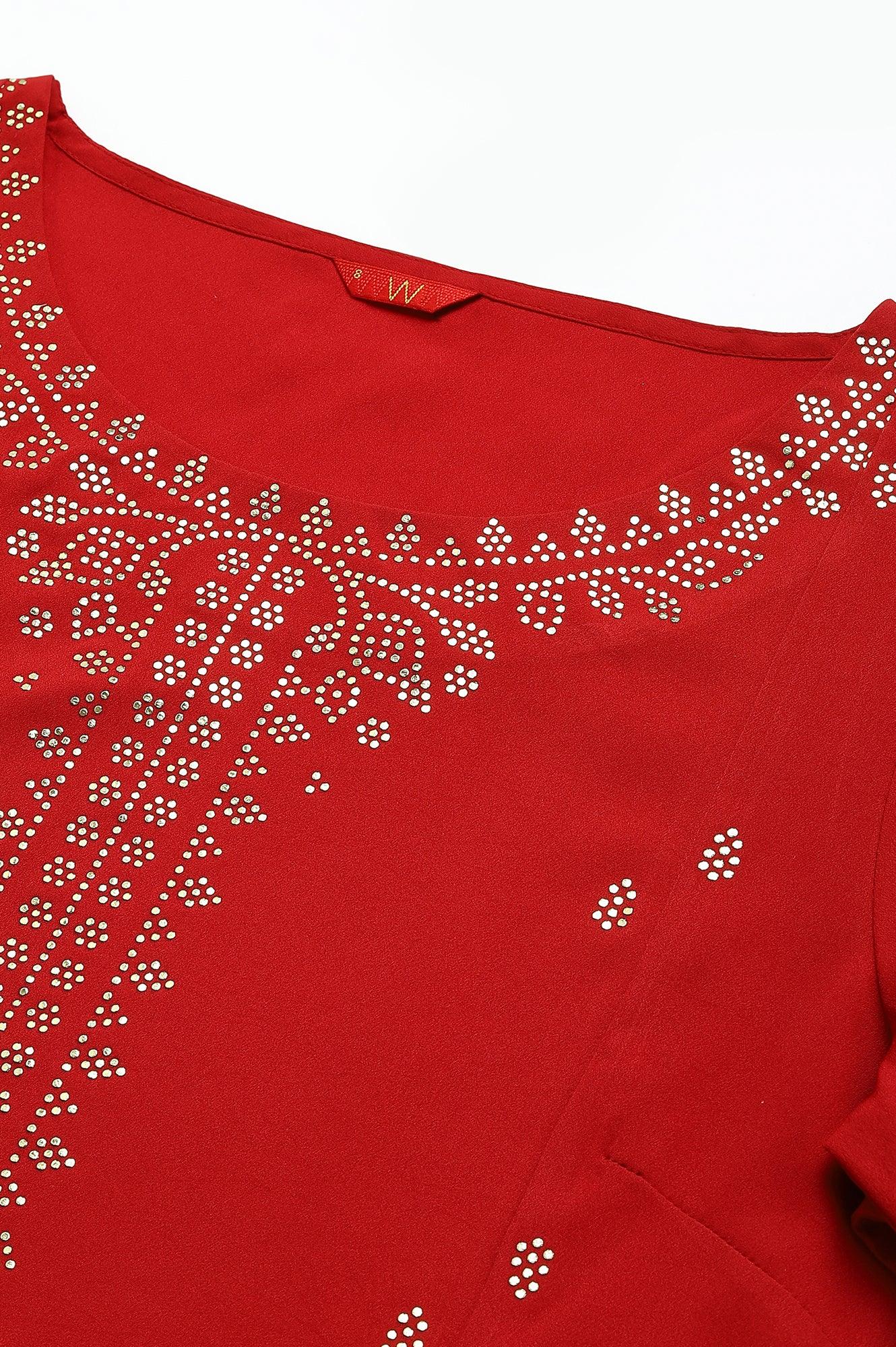 Red Mukaish Printed kurta - wforwoman