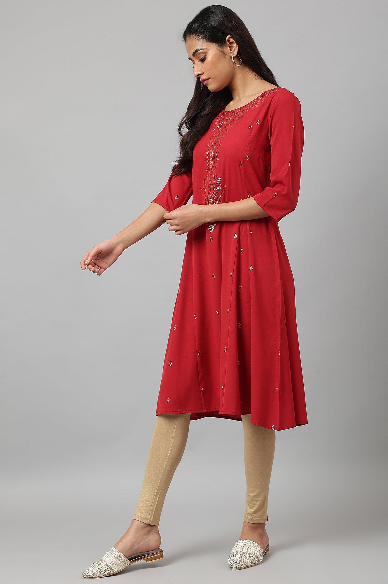 Red Mukaish Printed kurta - wforwoman