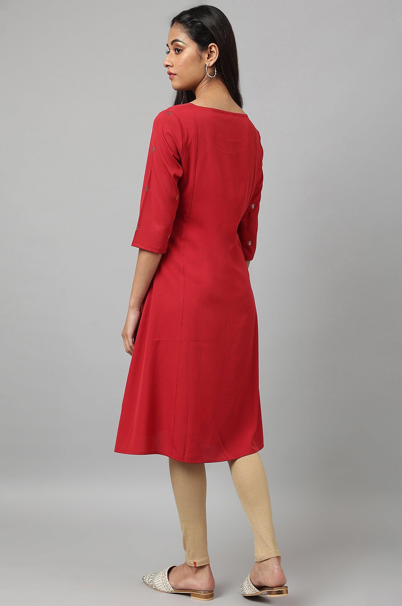 Red Mukaish Printed kurta - wforwoman