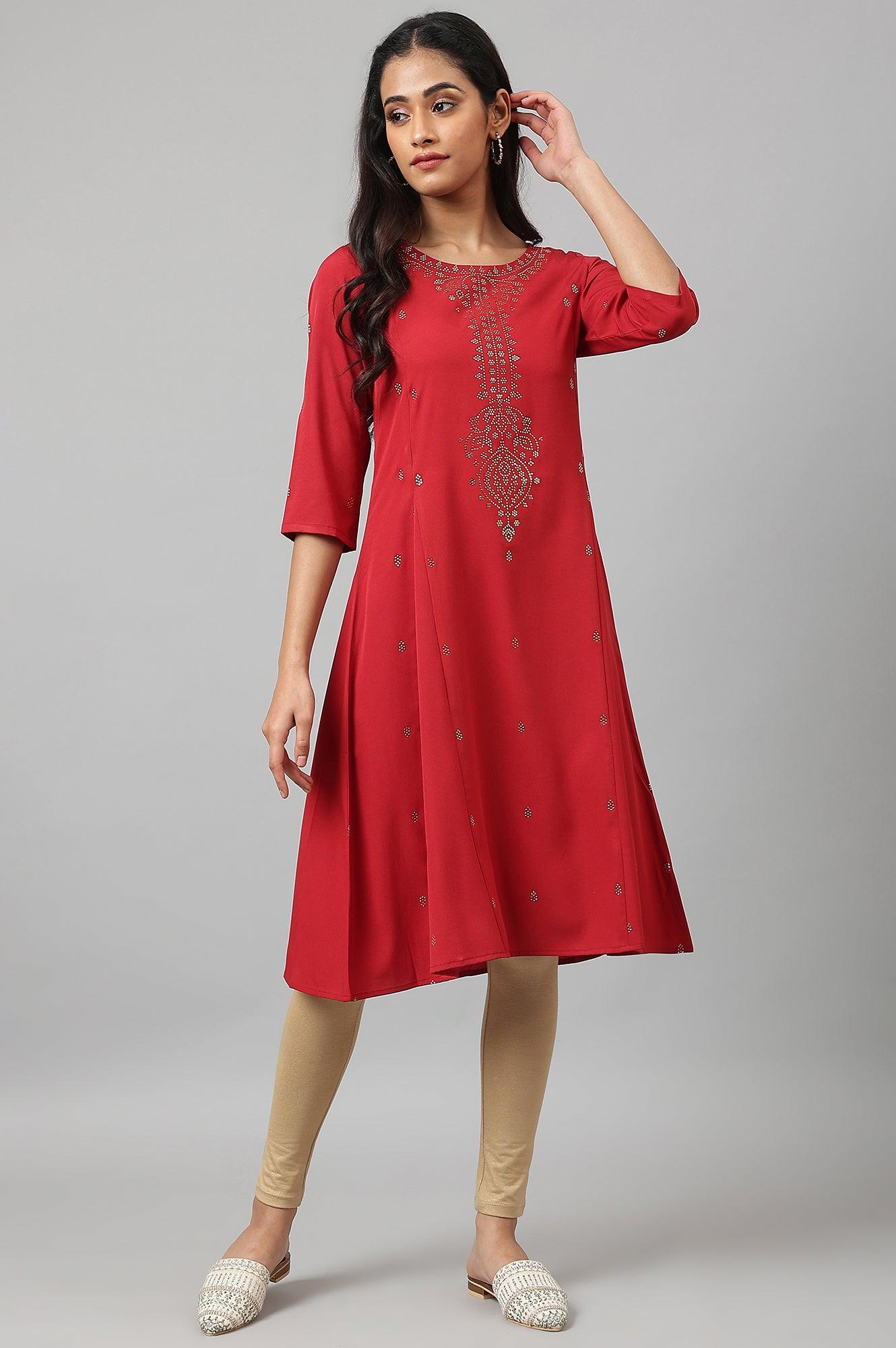 Red Mukaish Printed kurta - wforwoman