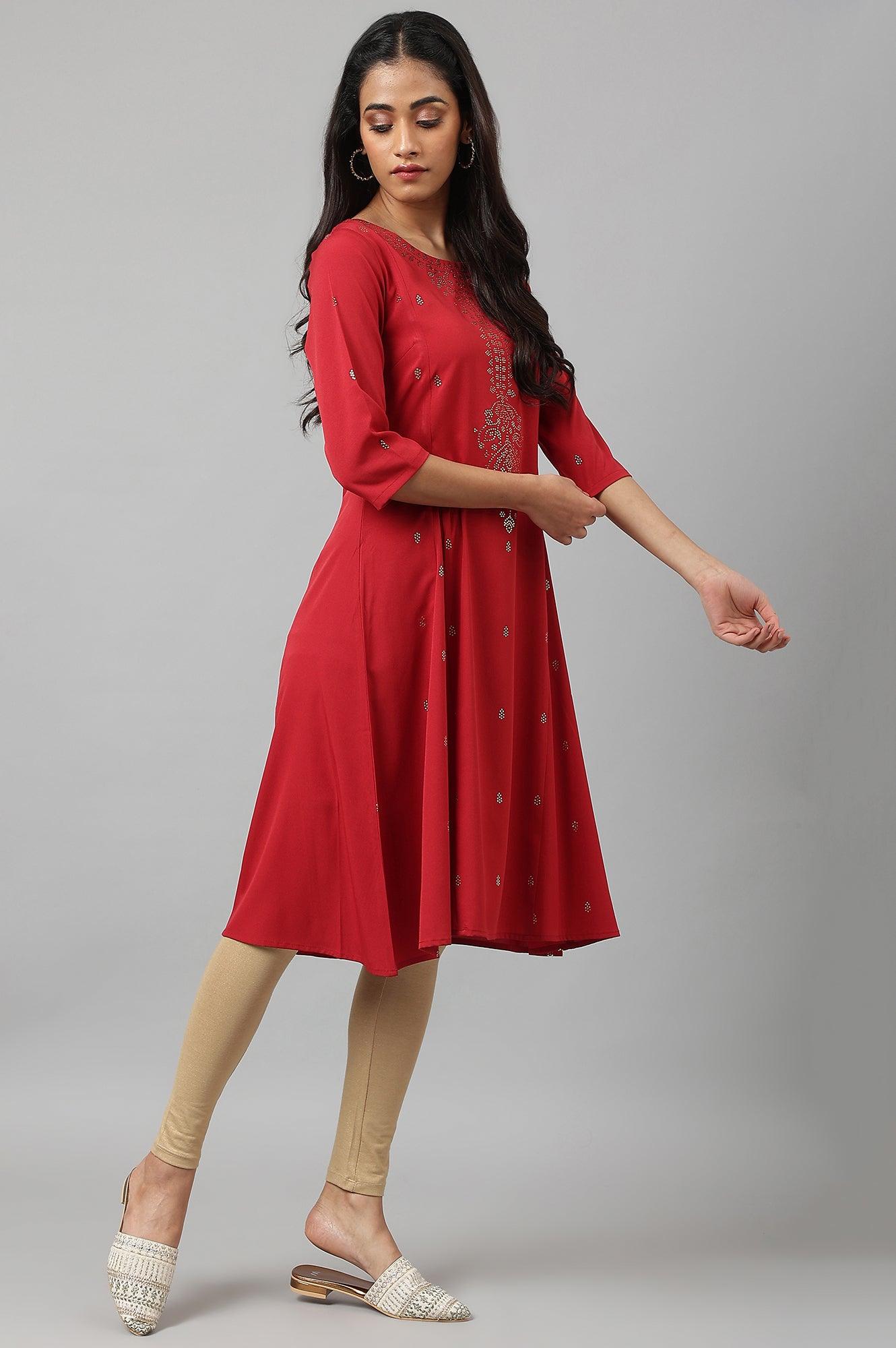 Red Mukaish Printed kurta - wforwoman