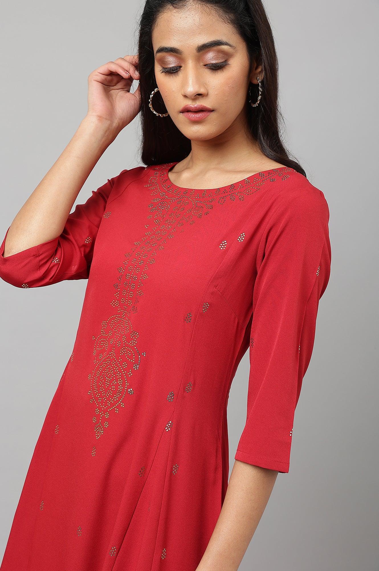 Red Mukaish Printed kurta - wforwoman