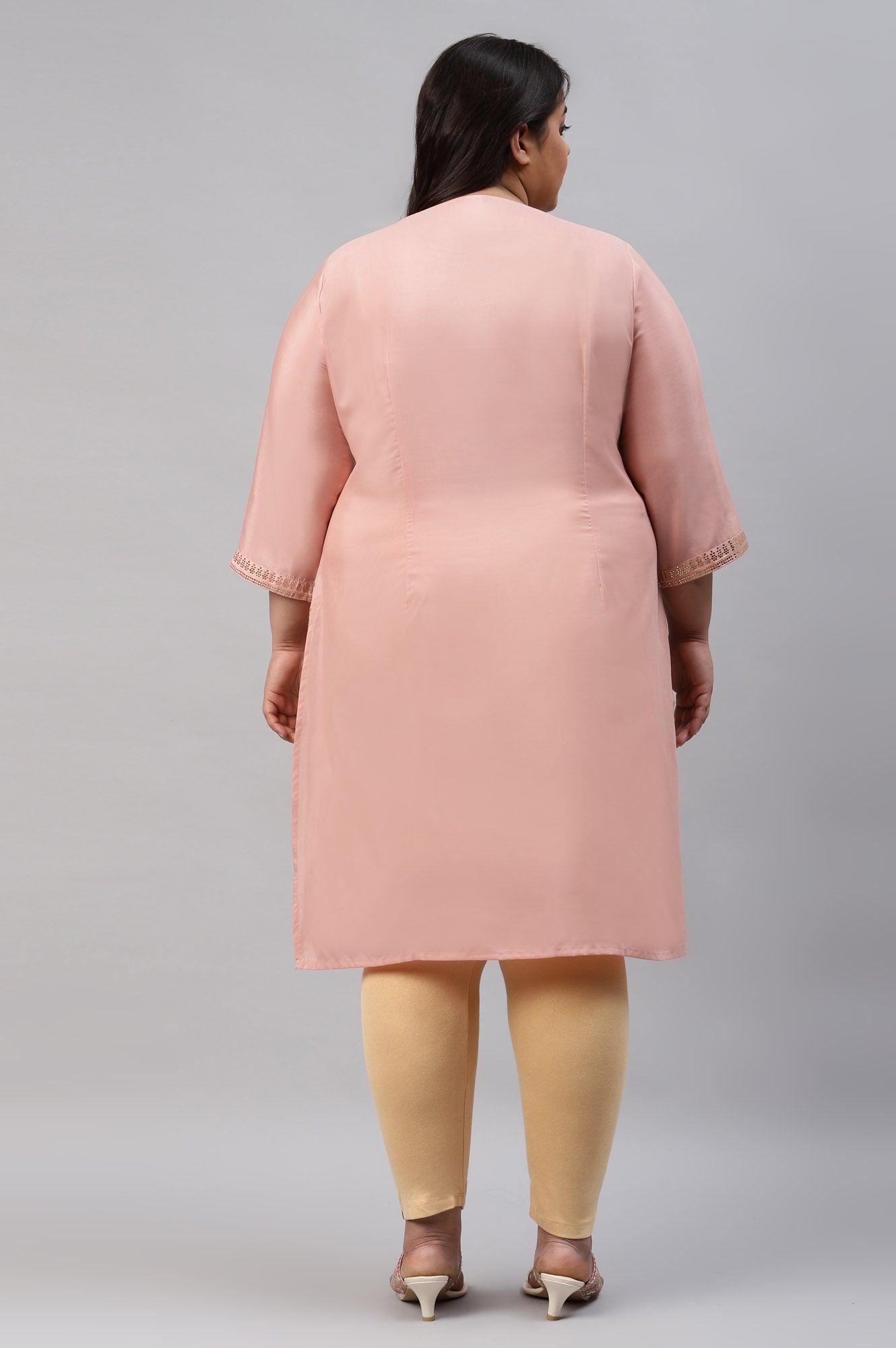 Plus Size Blush Pink Mukaish Printed kurta - wforwoman