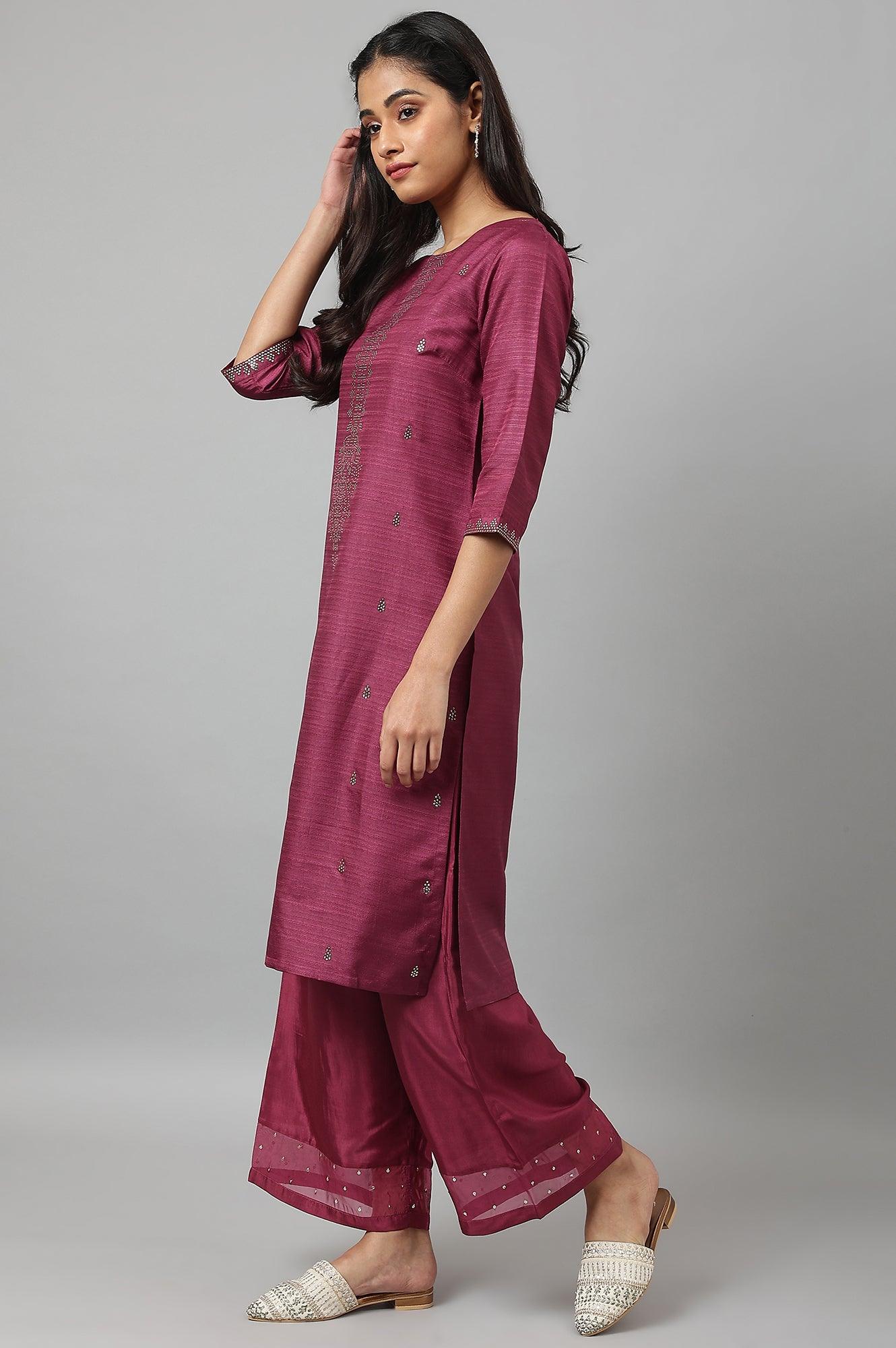 Purple Karnatka Silk Mukaish Print kurta - wforwoman