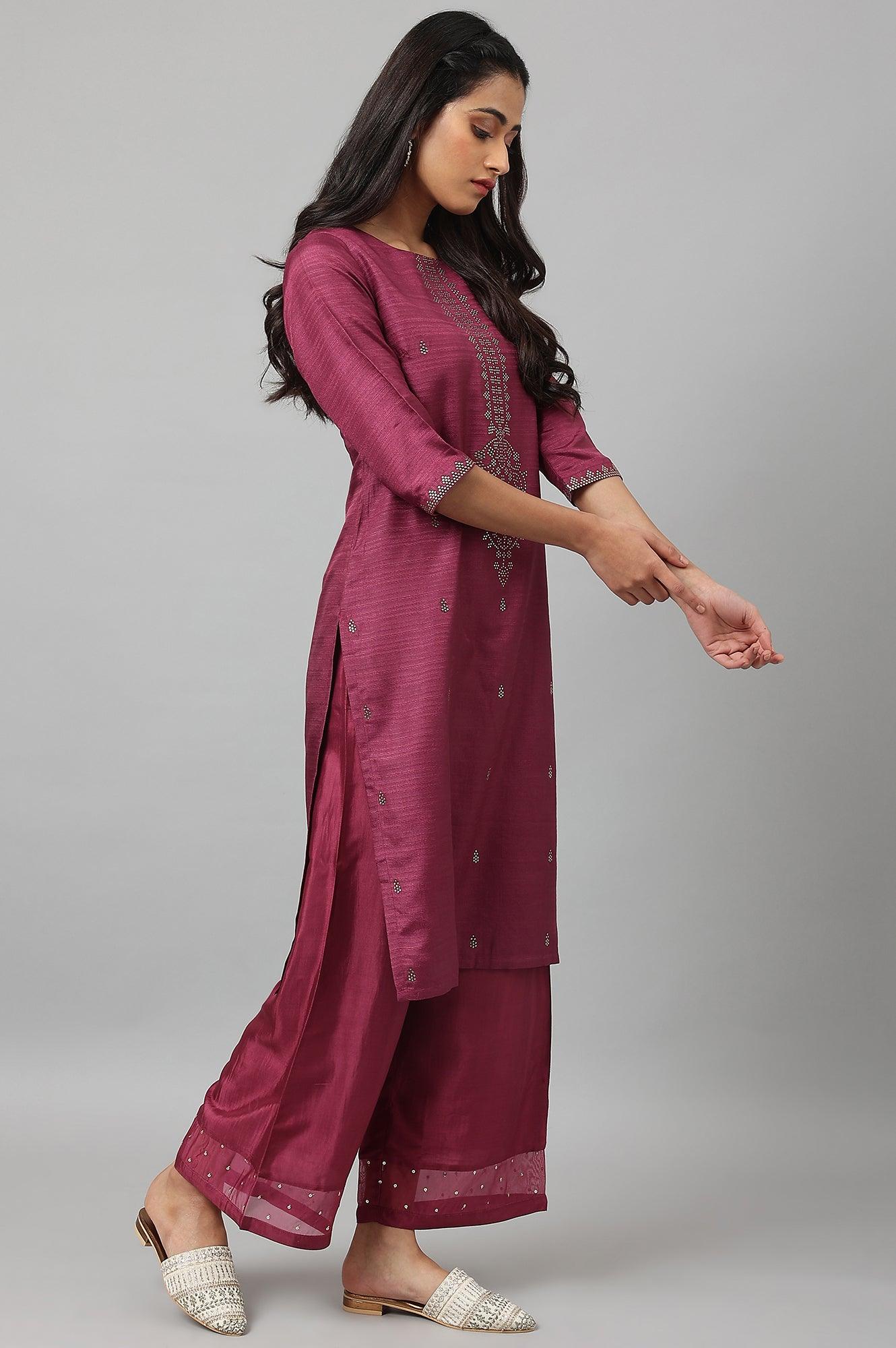 Purple Karnatka Silk Mukaish Print kurta - wforwoman