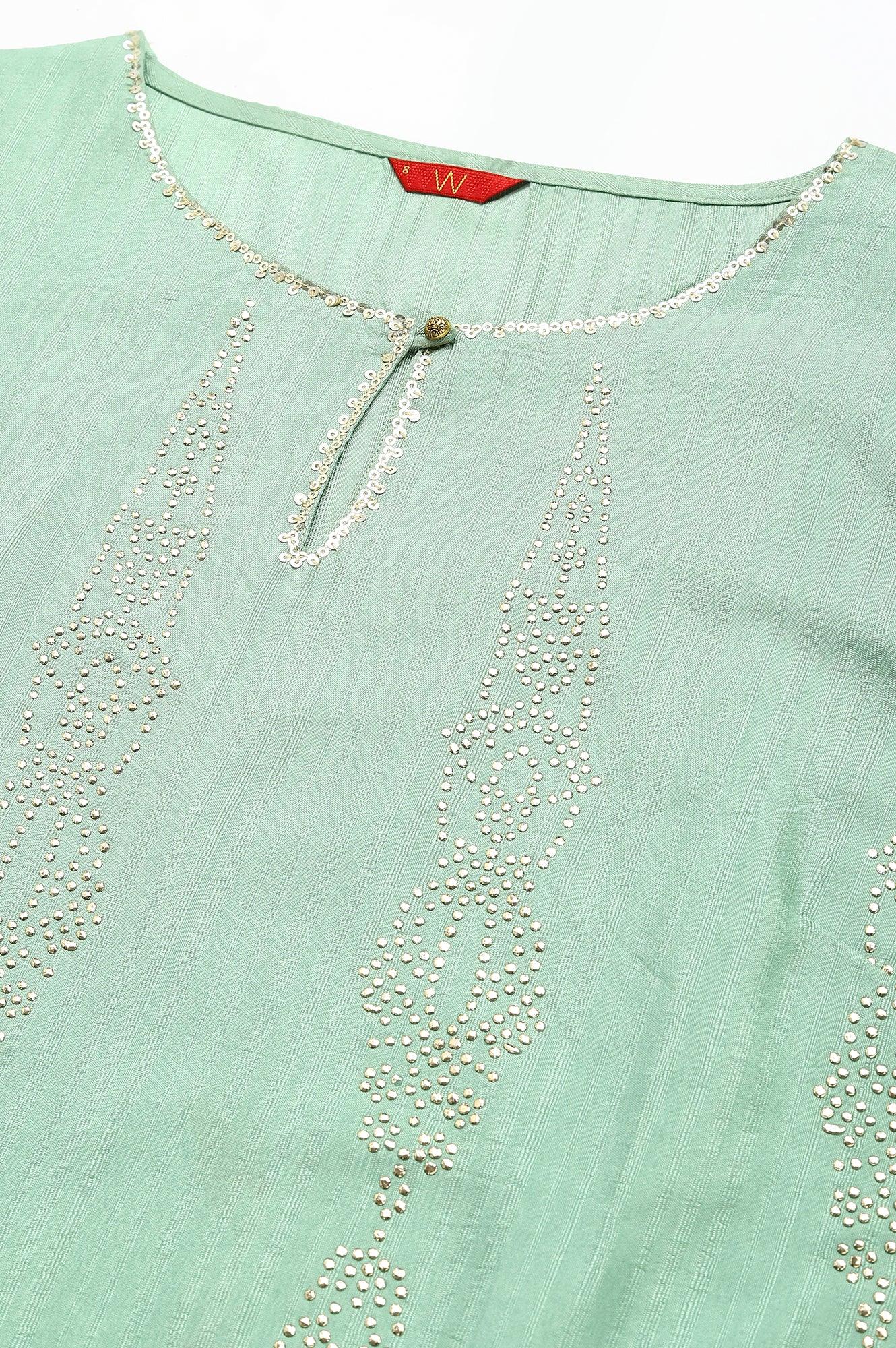 Pistachio Green Mukaish Printed kurta - wforwoman