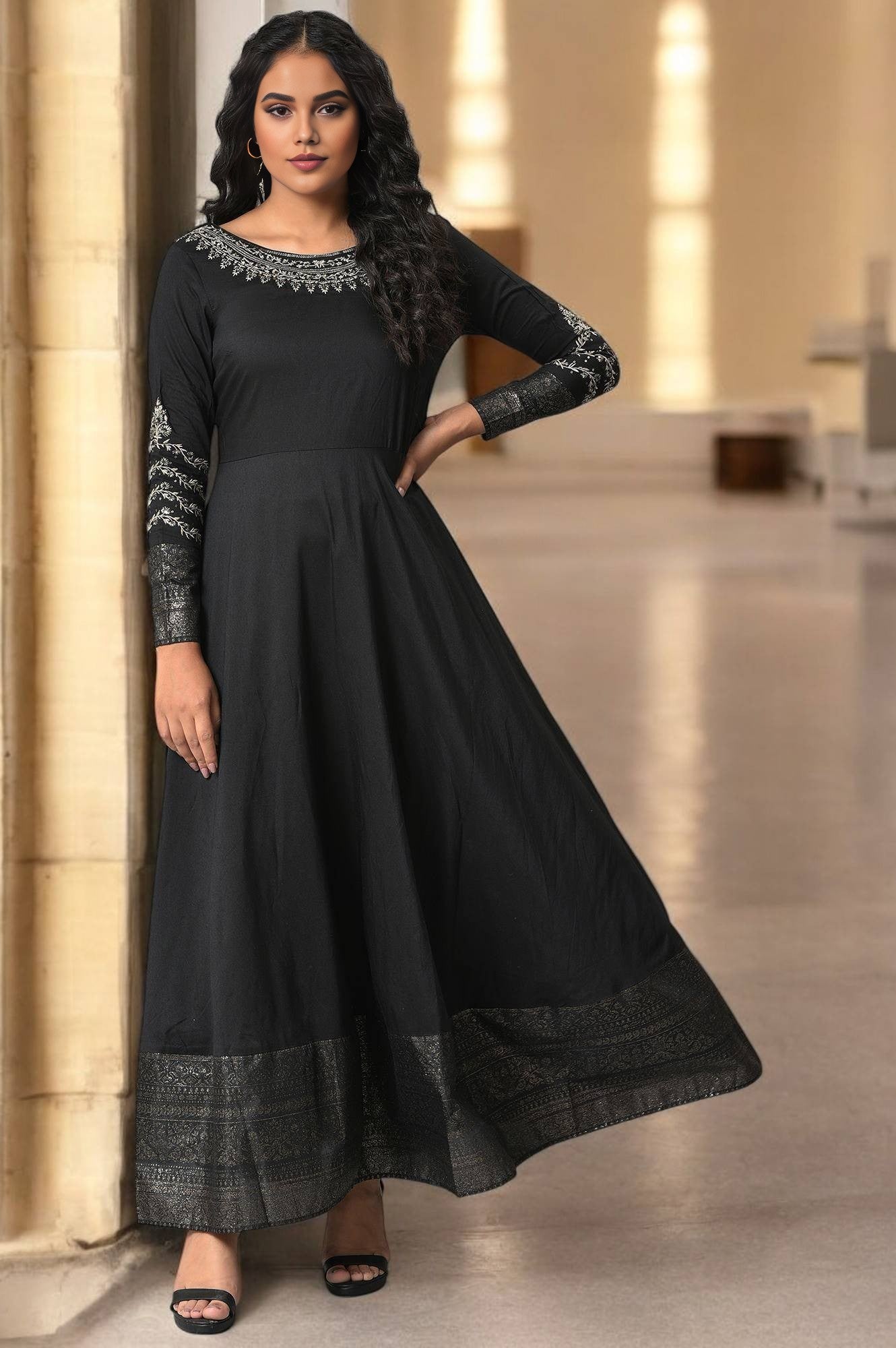 Buy Black Glitter Printed And Embroidered Dress @ 3999 | W