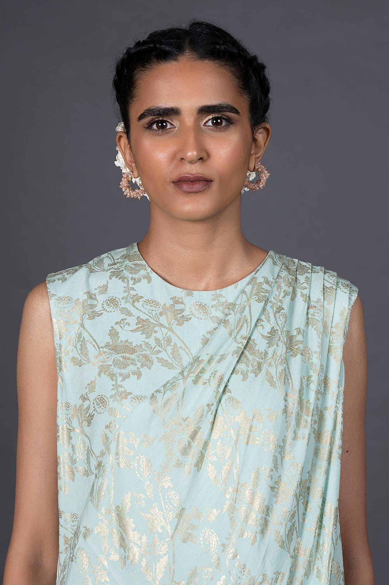 Green Draped Style Festive Printed Jumpsuit - wforwoman