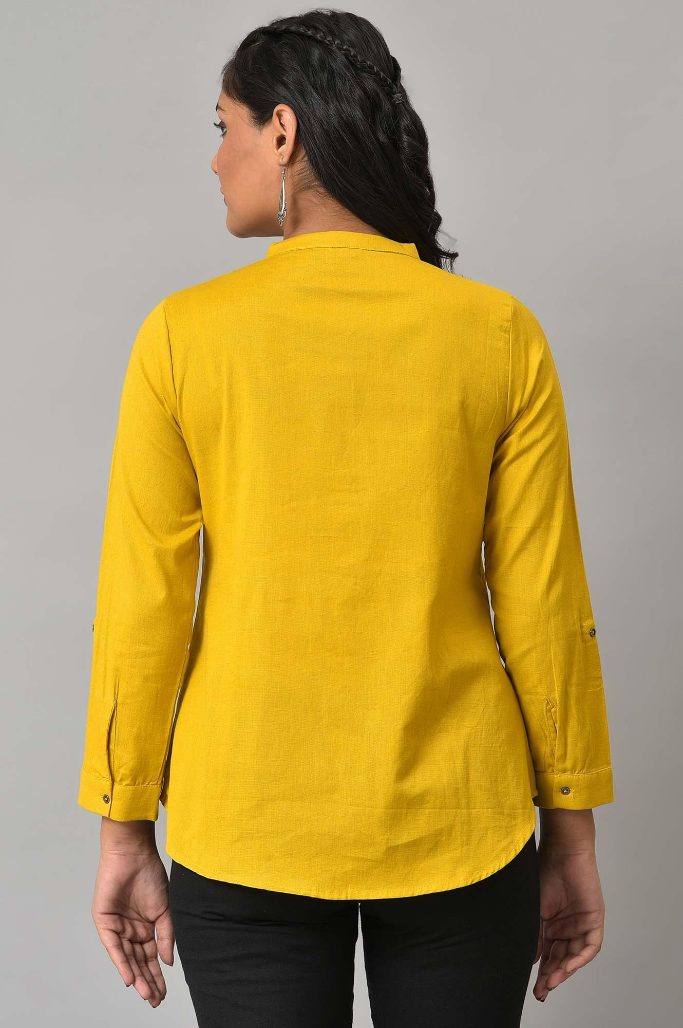 Yellow Cotton Flax Button Down Western Top - wforwoman