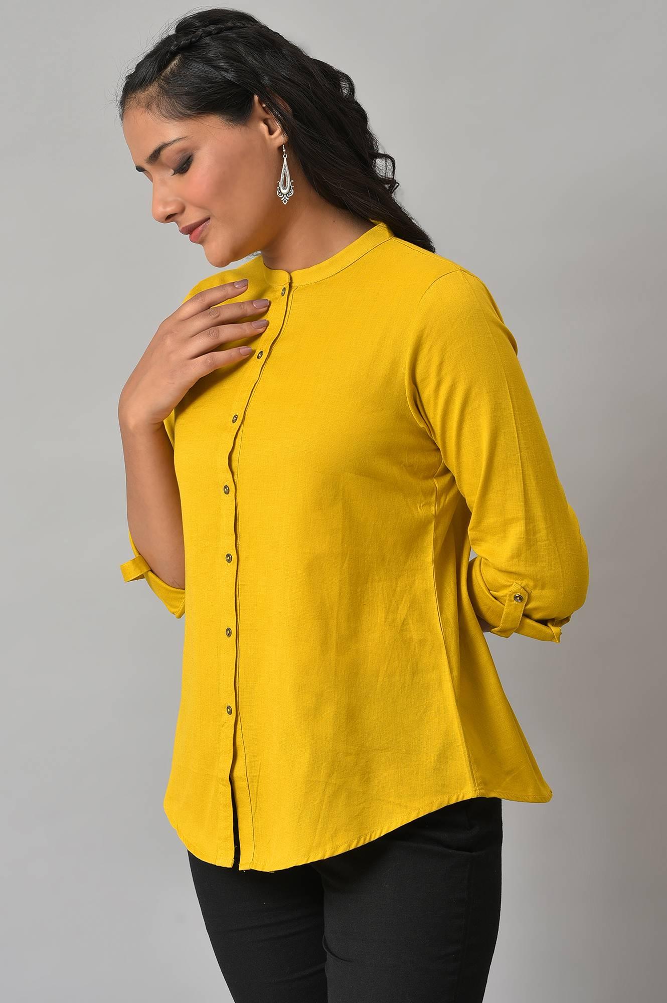 Yellow Cotton Flax Button Down Western Top - wforwoman