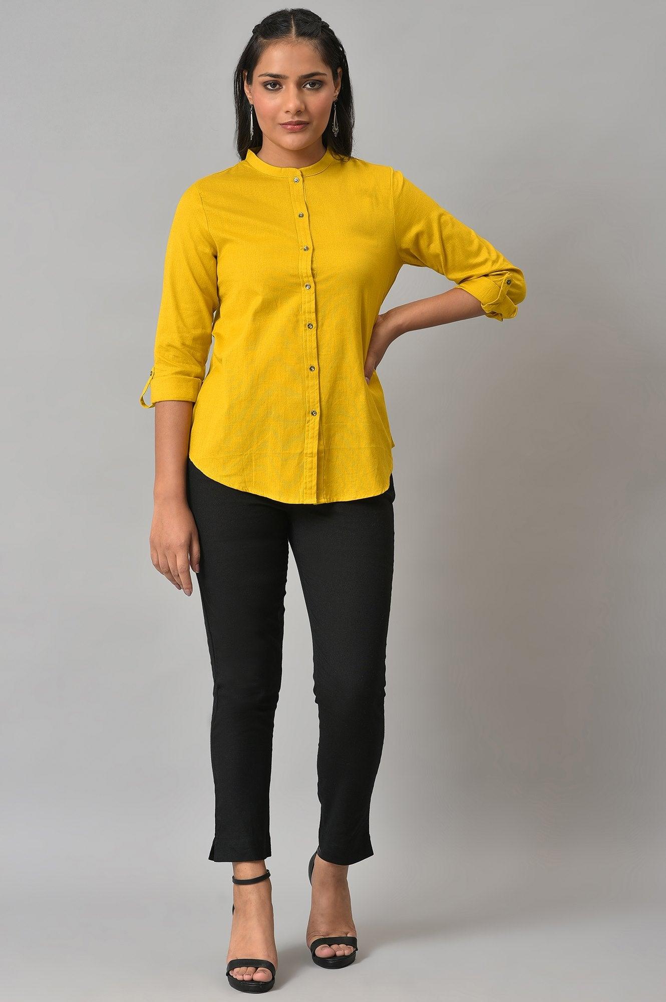 Yellow Cotton Flax Button Down Western Top - wforwoman