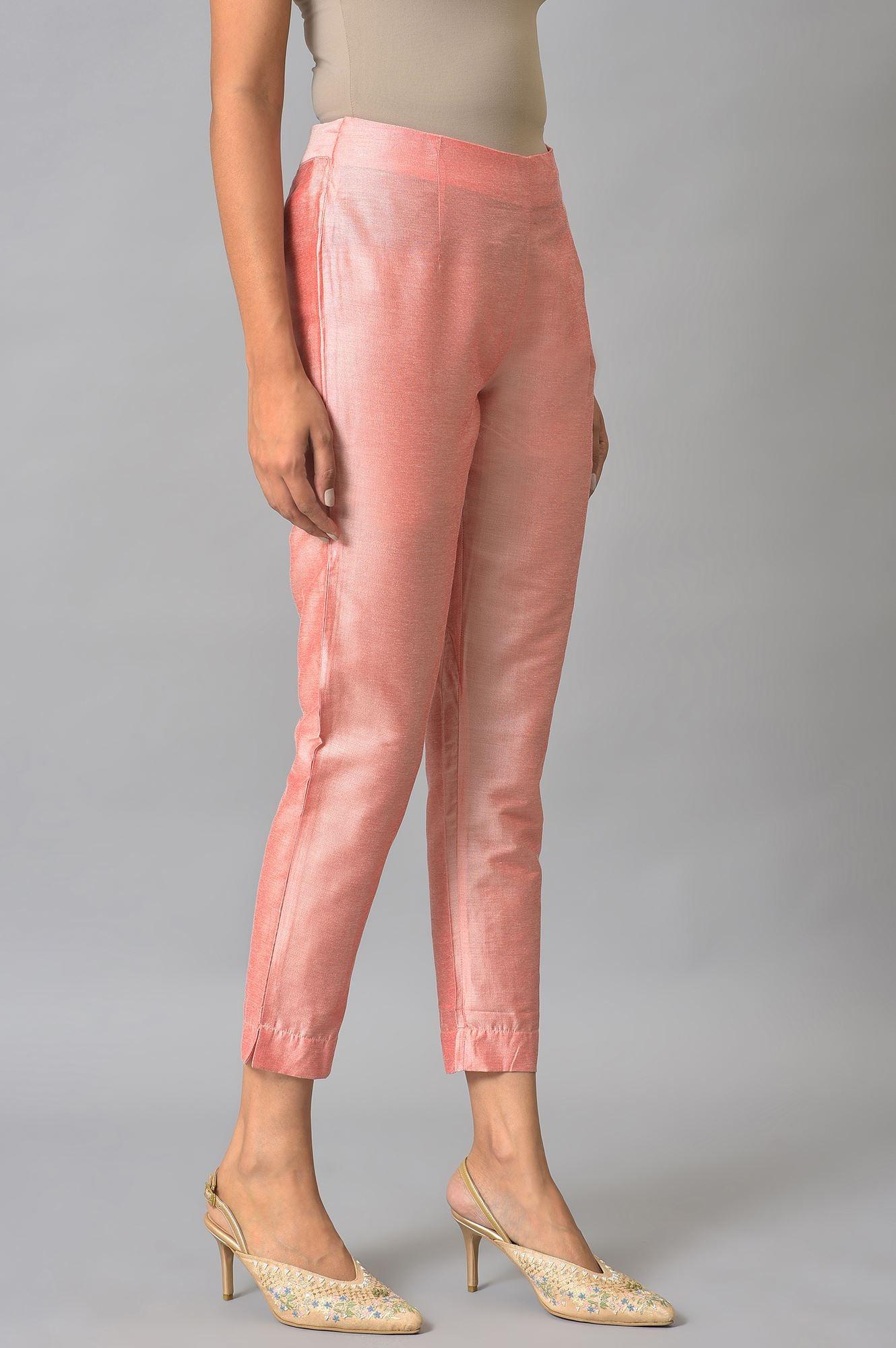 Peach Pink Solid Slim Pants - wforwoman