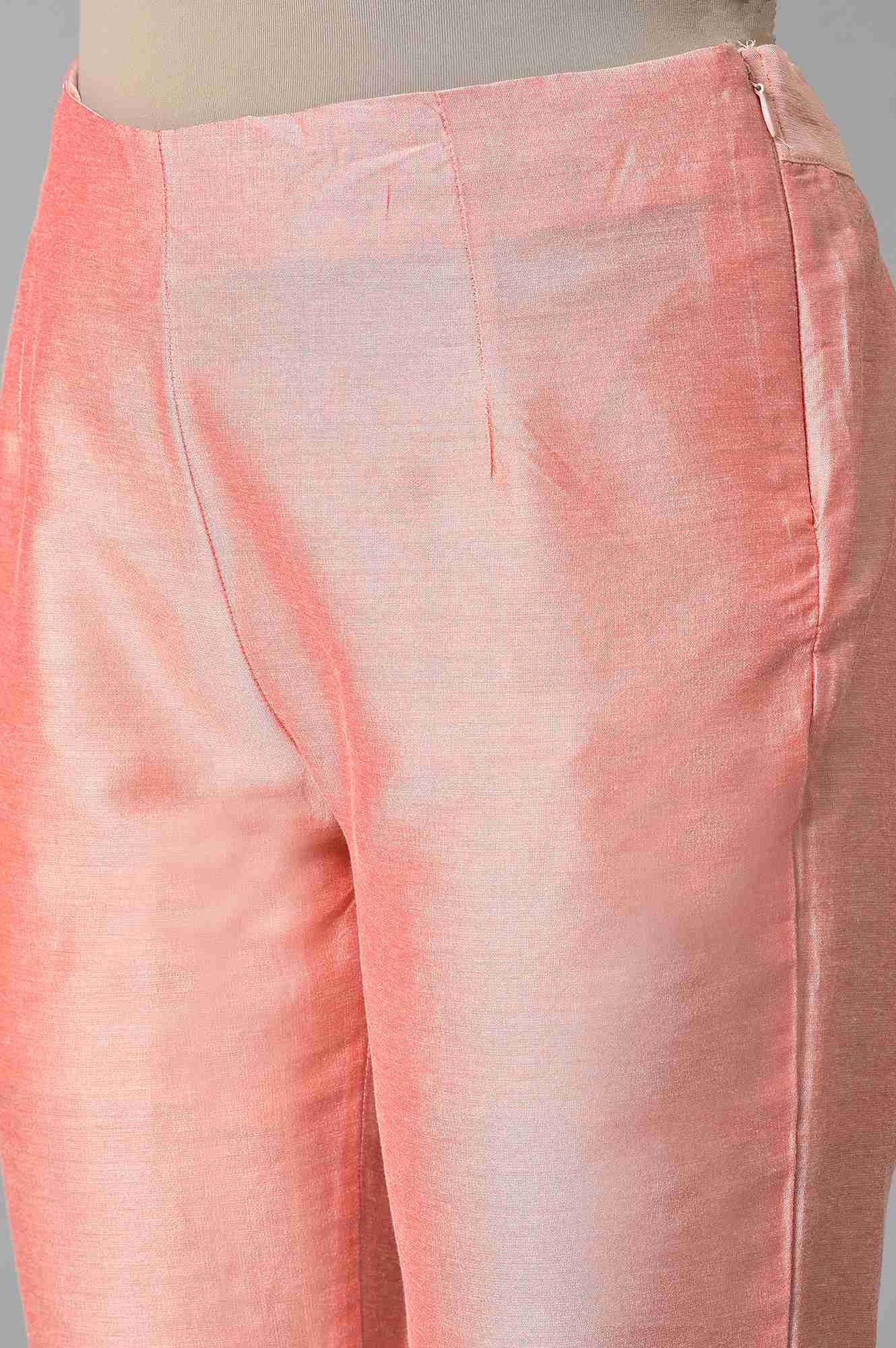 Peach Pink Solid Slim Pants - wforwoman