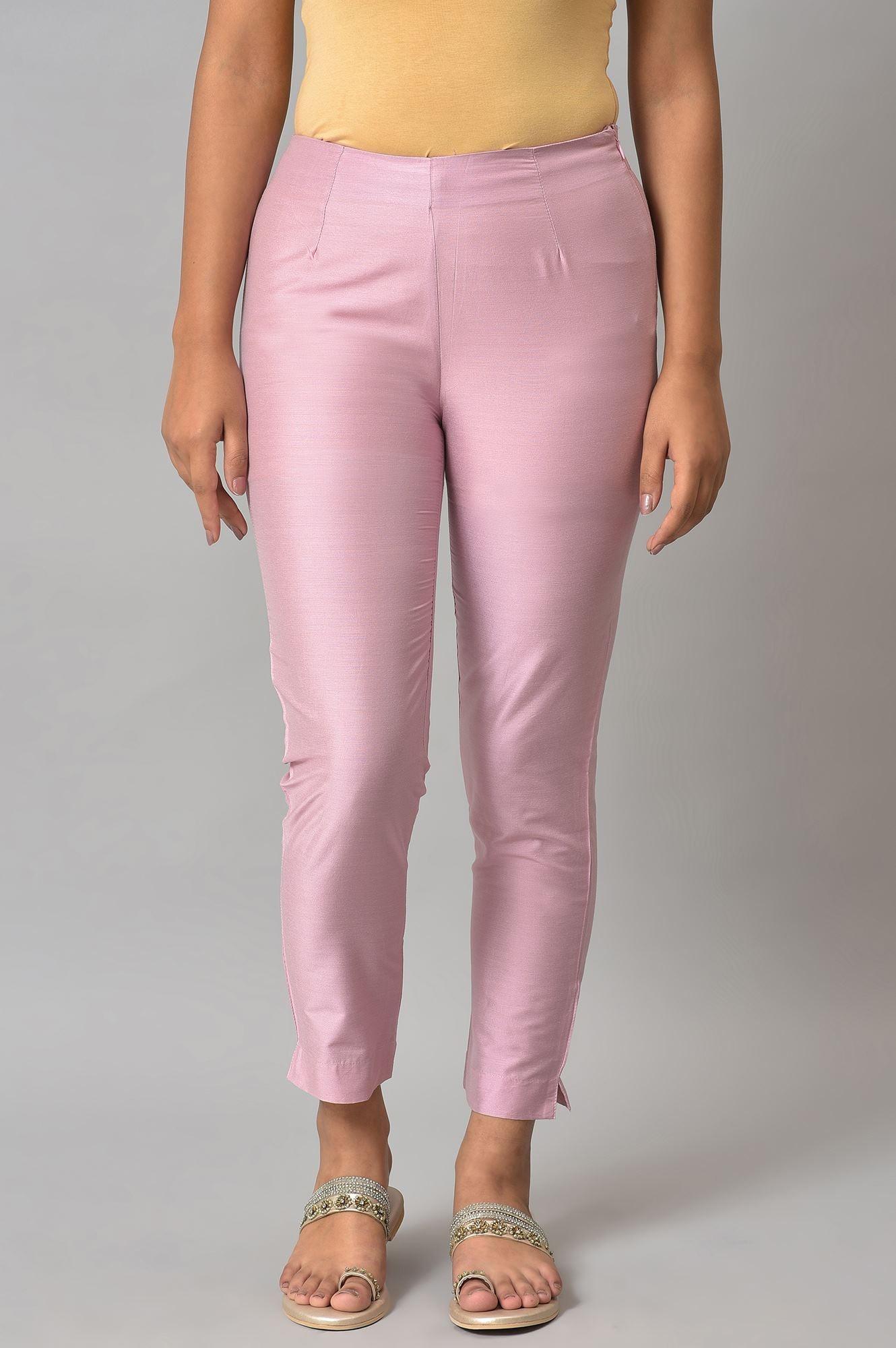 Light Pink Solid Women Slim Pants - wforwoman