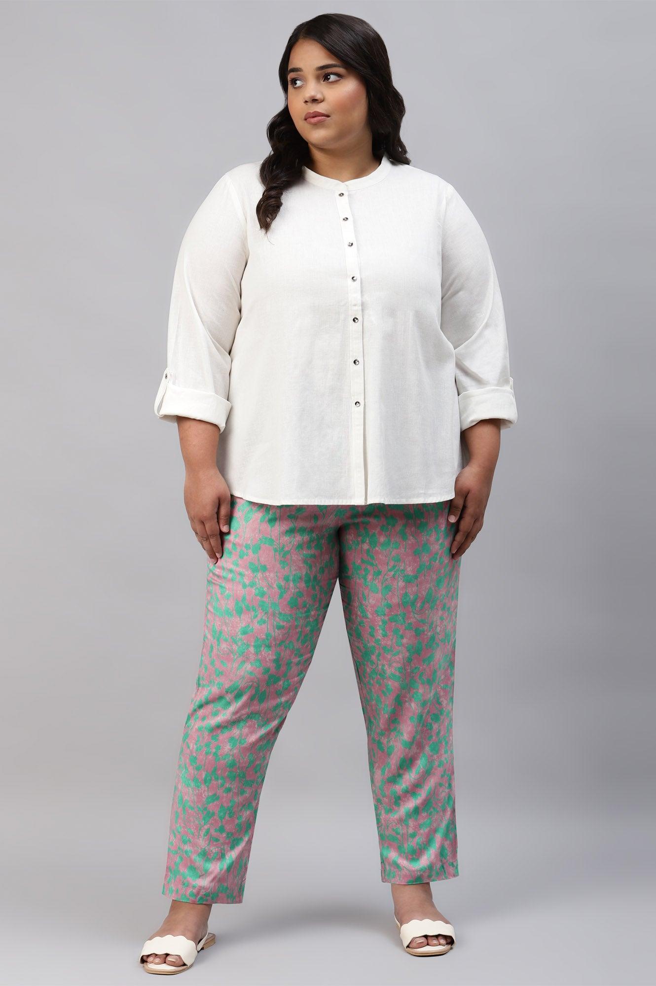 Light Purple Floral Printed Plus Size Pants - wforwoman