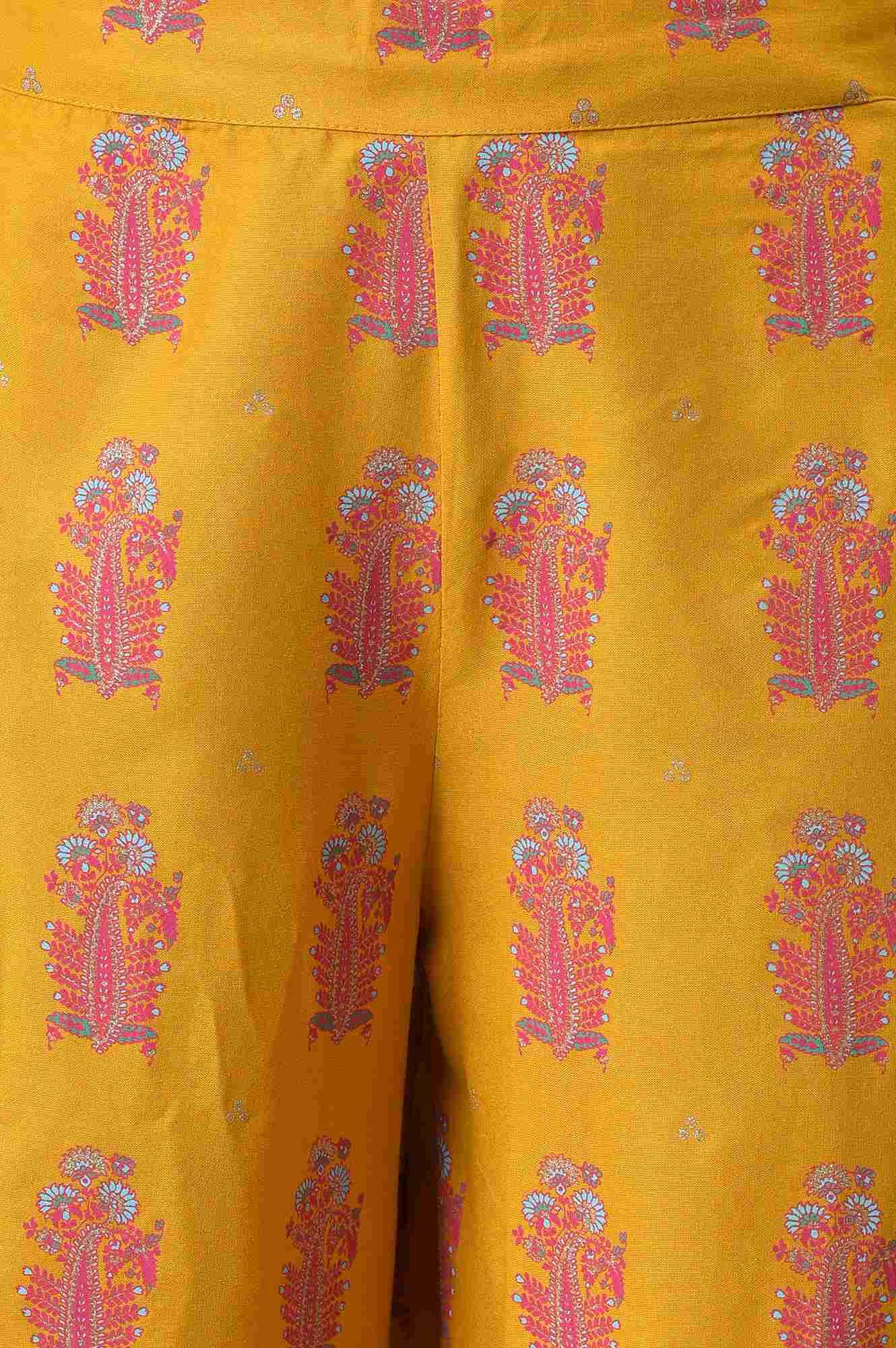 Mustard Rayon Printed Parallel Pants - wforwoman