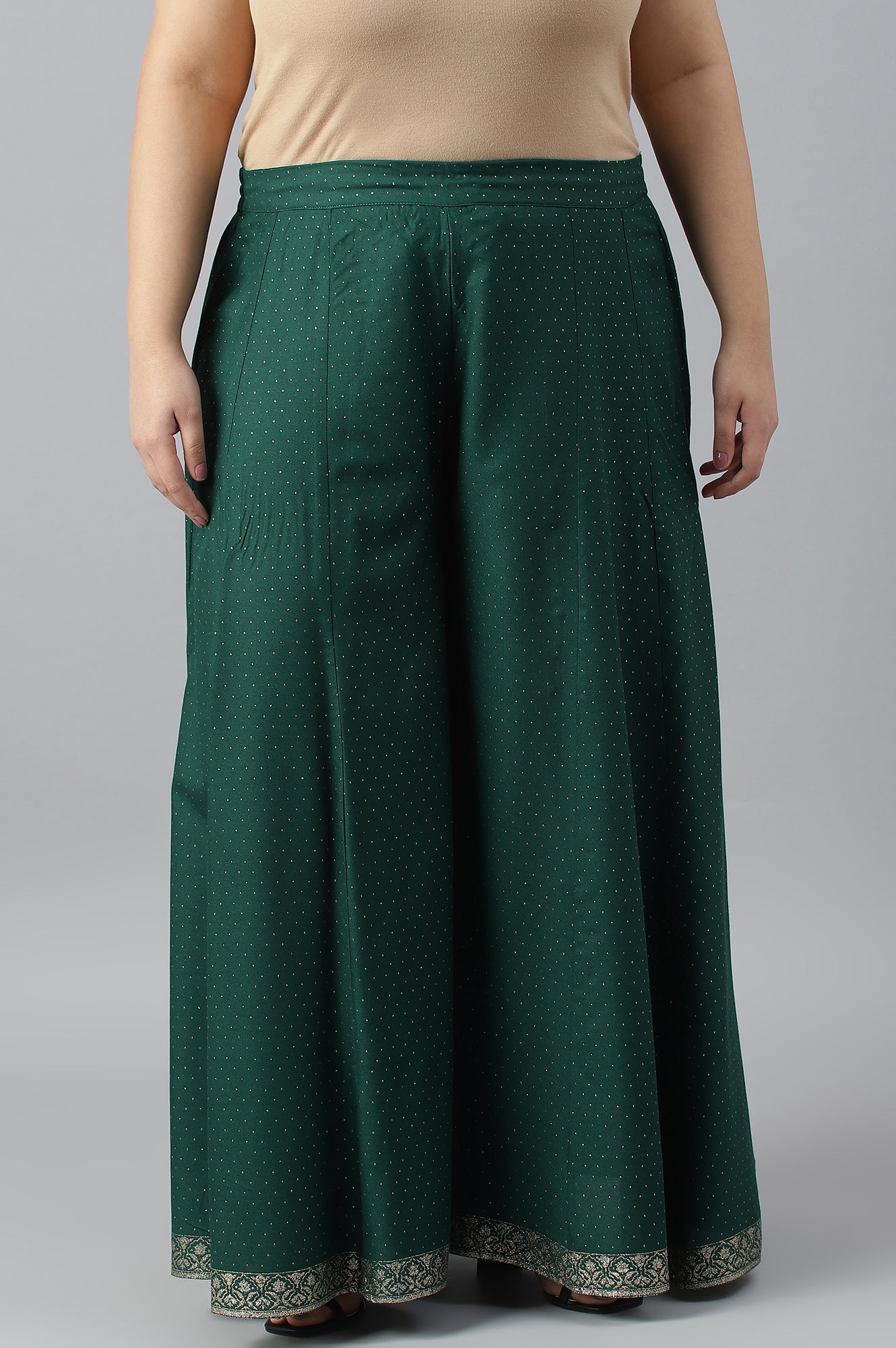 Buy Leaf Green Glitter Printed Plus Size Culottes 2599 W for